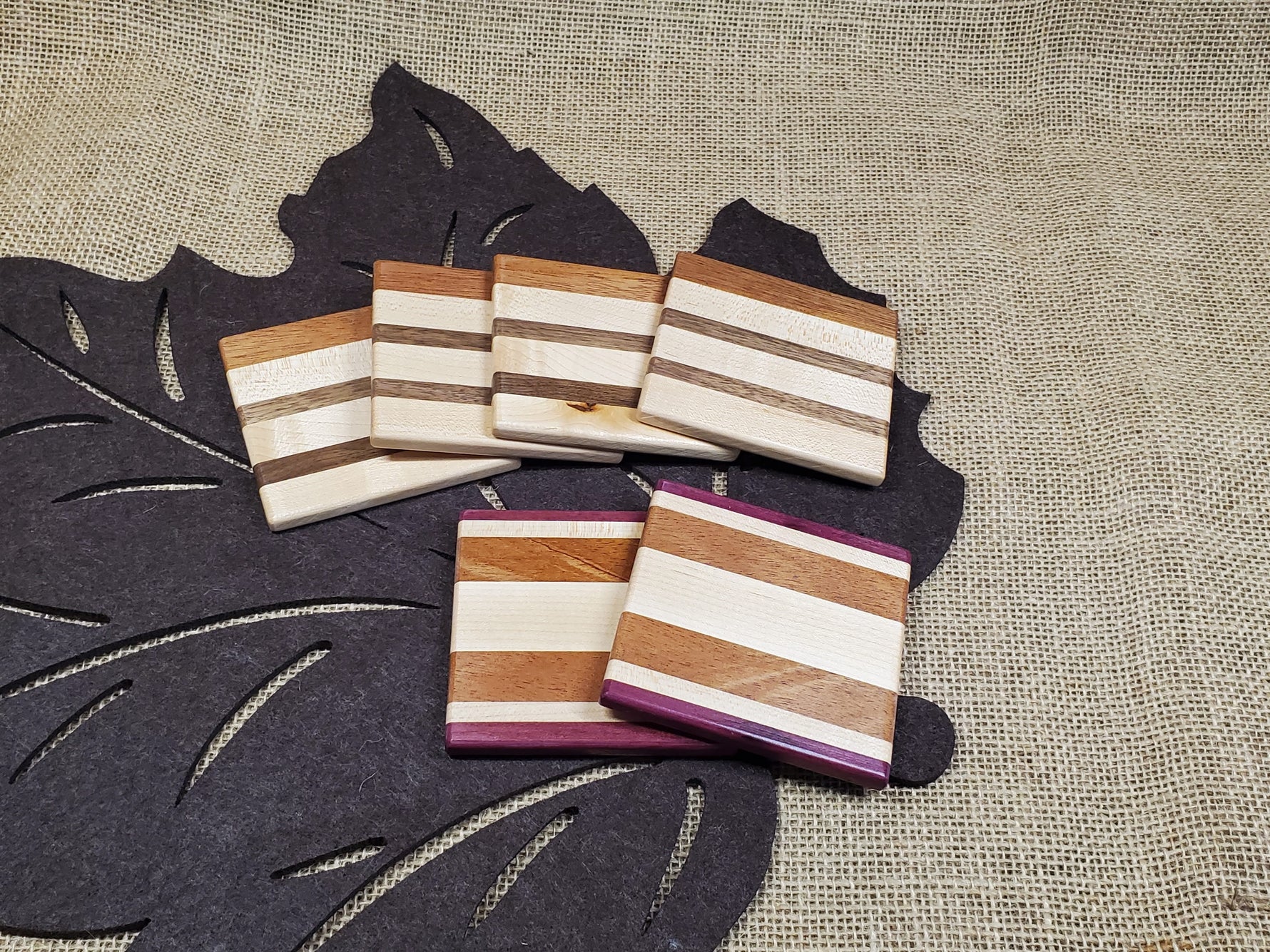 6pc Coaster Set- Maple, Mahogany, Walnut & Purpleheart image 0