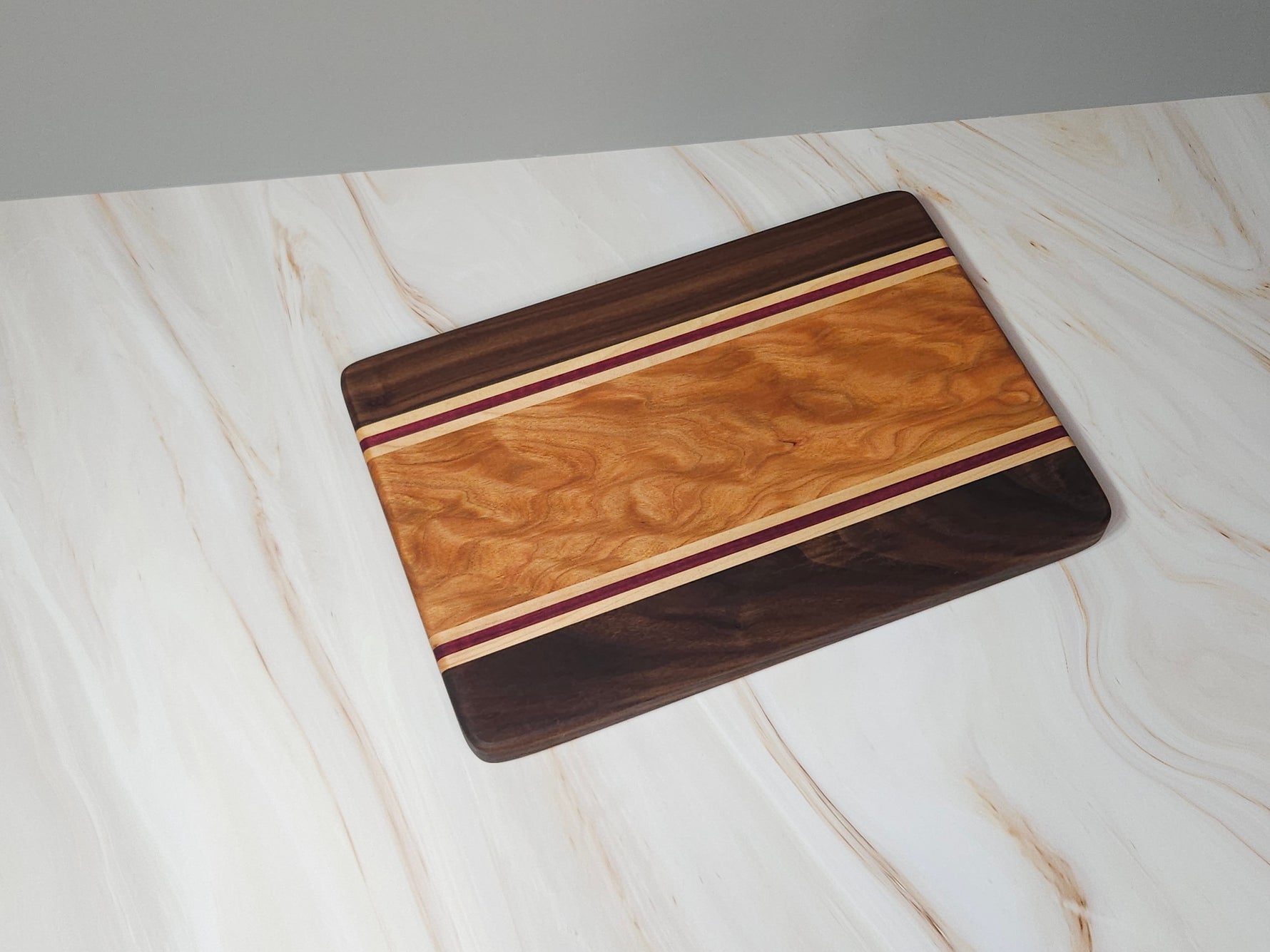 Curly Cherry, Walnut, Maple, Purpleheart Cutting Board SM image 0