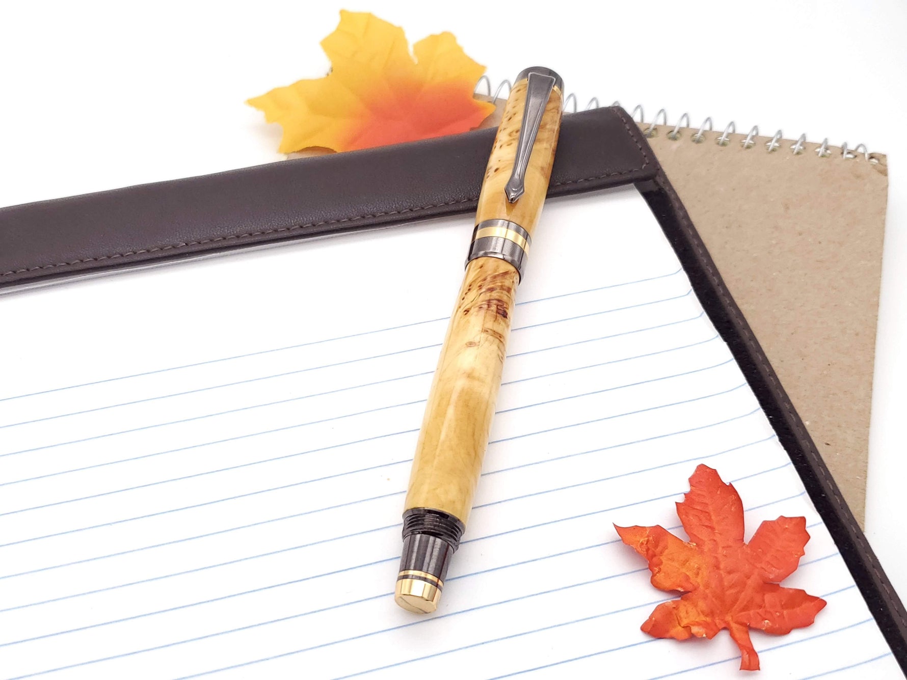 Classic Elite2 24k Gold & Gun Metal Fountain Pen | Yellow Cedar Burl Hardwood image 9