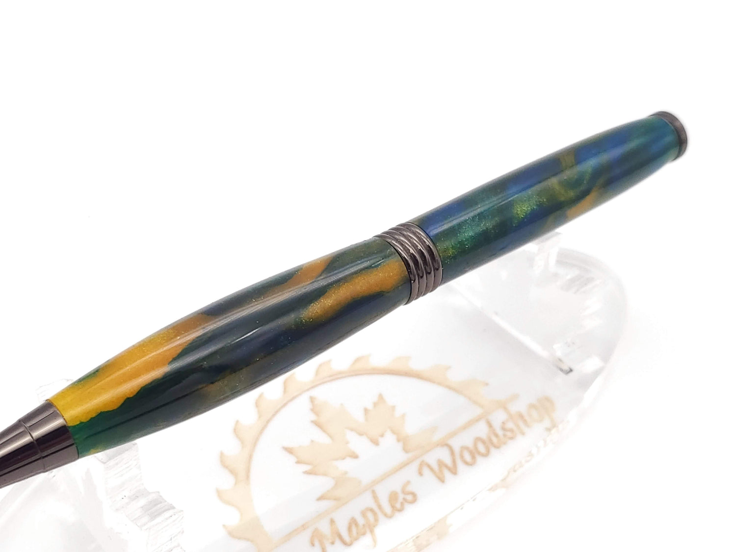 Green, Blue & Gold Acrylic Trimline Twist Pen image 2
