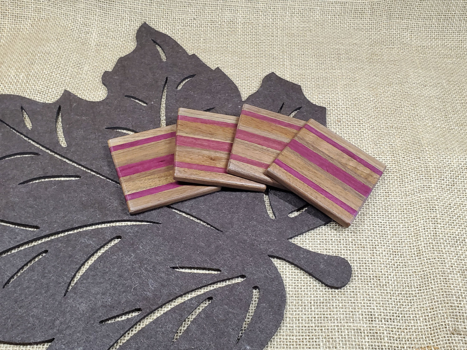 4pc Coaster Set- Walnut & Purpleheart image 1