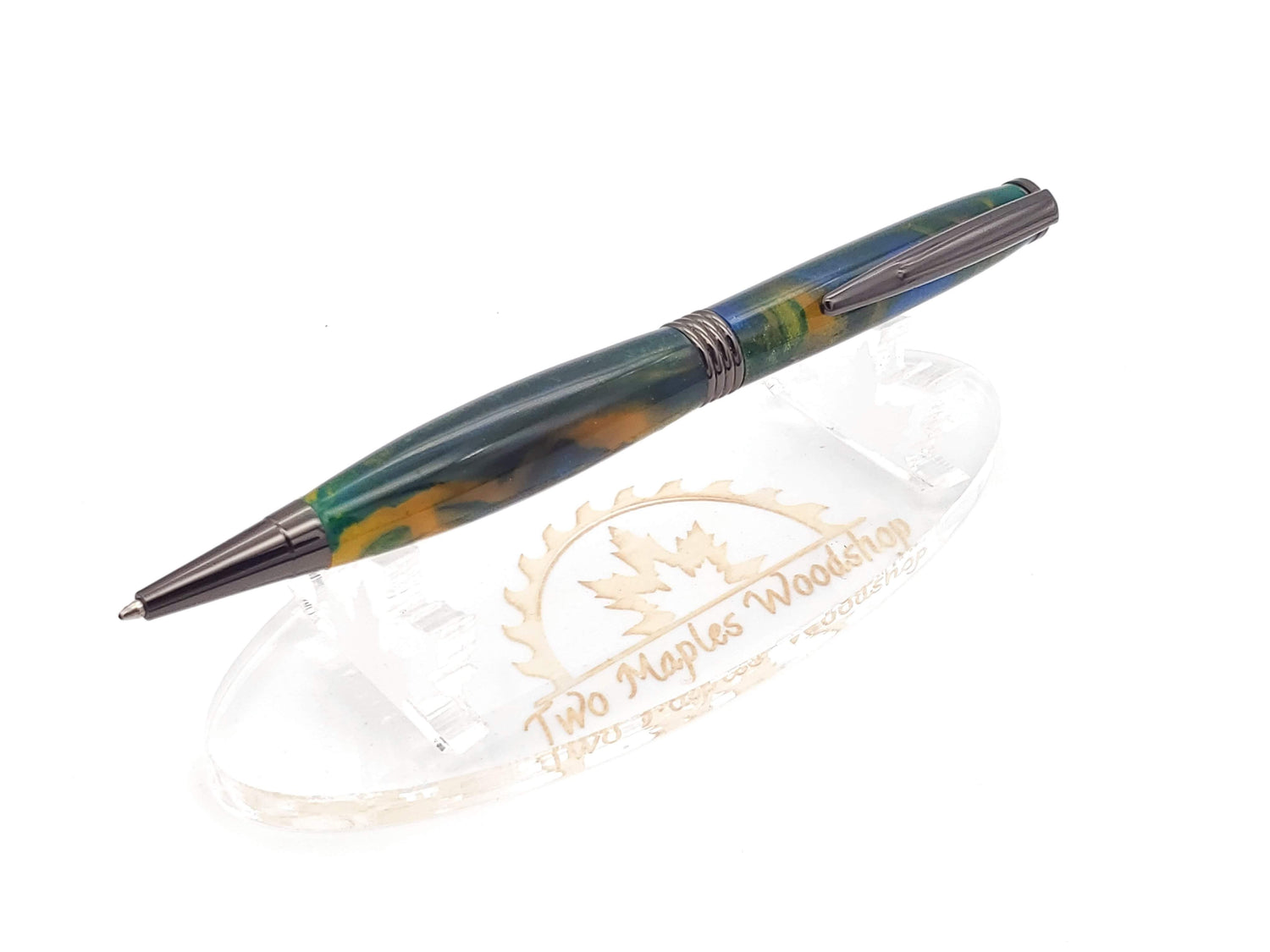 Green, Blue & Gold Acrylic Trimline Twist Pen image 0