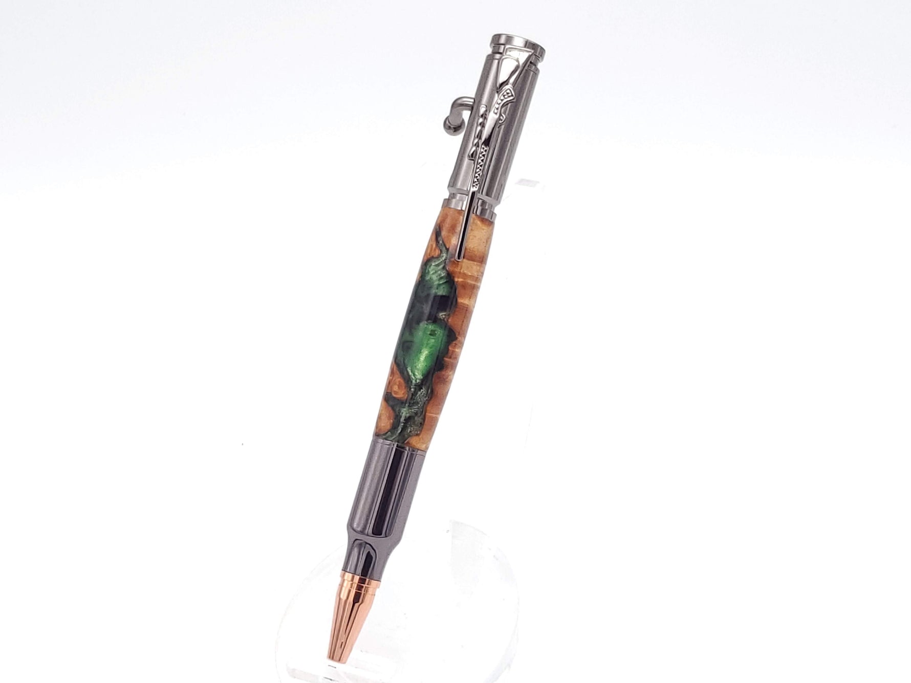 Maple Burl & Green Resin Bolt Action Ballpoint Pen image 7