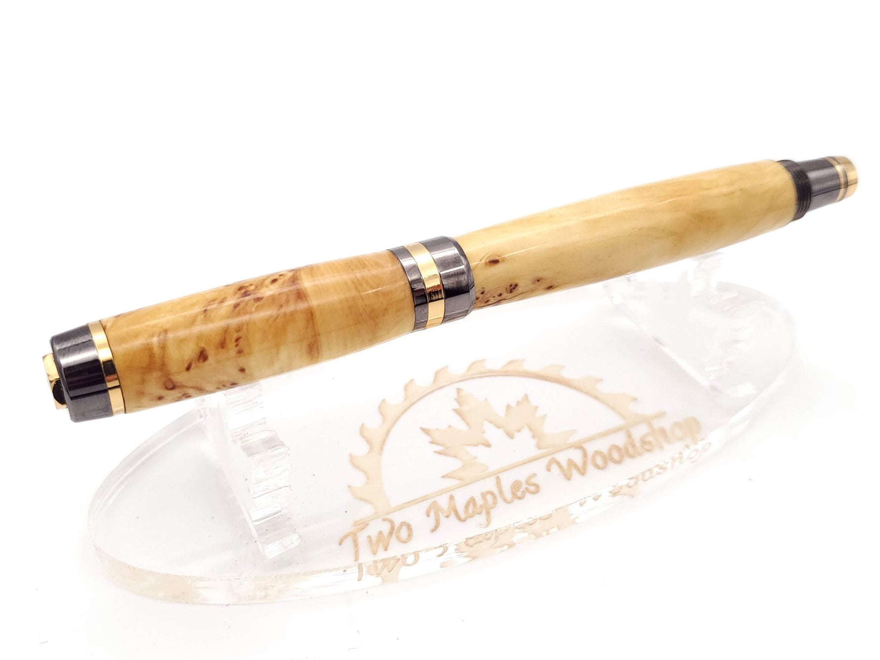 Classic Elite2 24k Gold & Gun Metal Fountain Pen | Yellow Cedar Burl Hardwood image 3