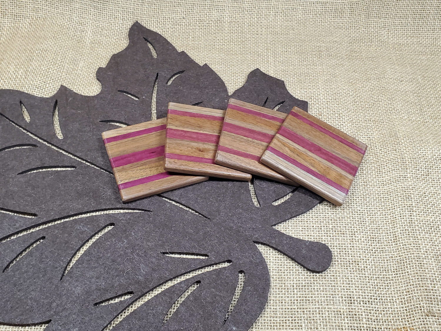 4pc Coaster Set- Walnut & Purpleheart image 2
