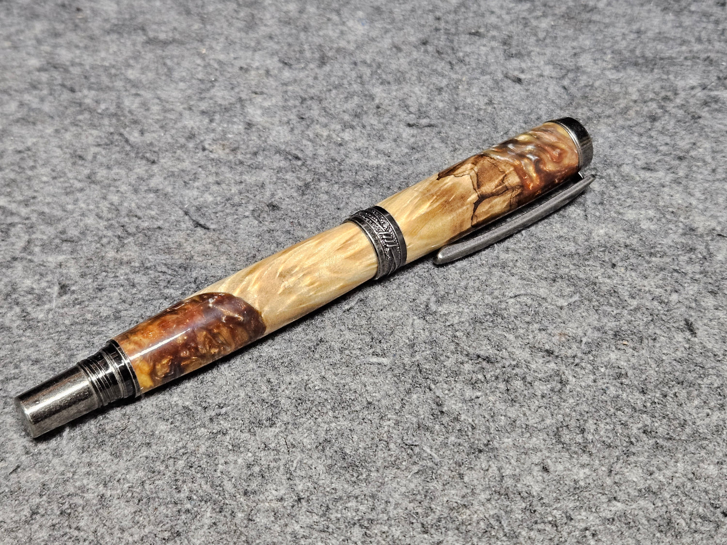 Box Elder Burl Hybrid Jr Duke Gun Metal Rollerball Pen