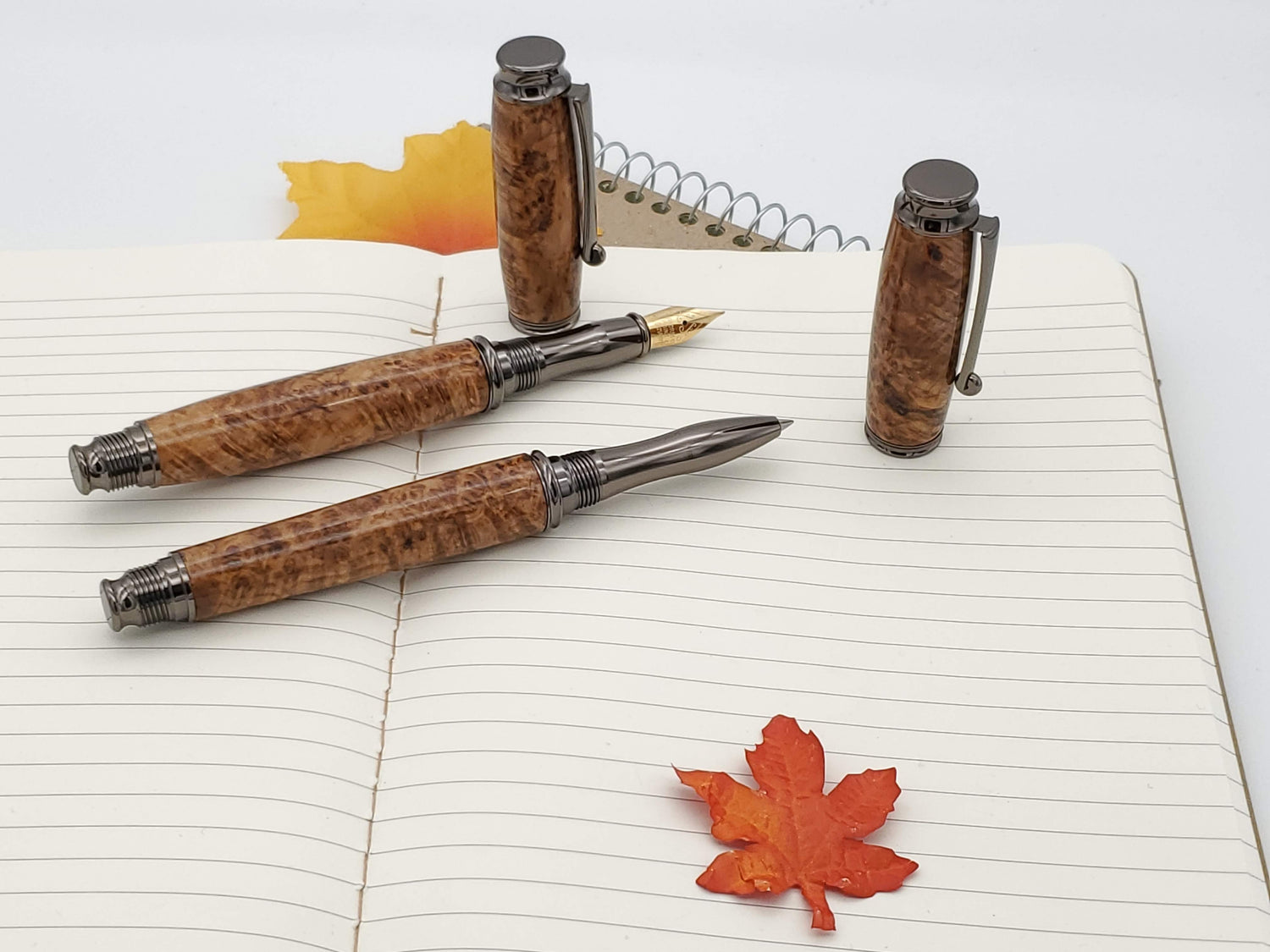 Fountain Pen & Rollerball Set | Black Ash Burl Virage Gun Metal image 0