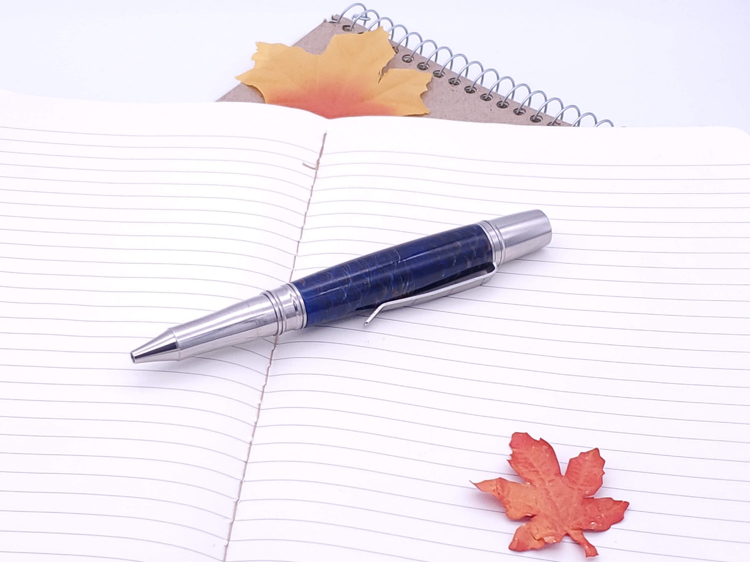 Liberty Stainless Steel Ballpoint with Pine Cones in Blue Resin image 1