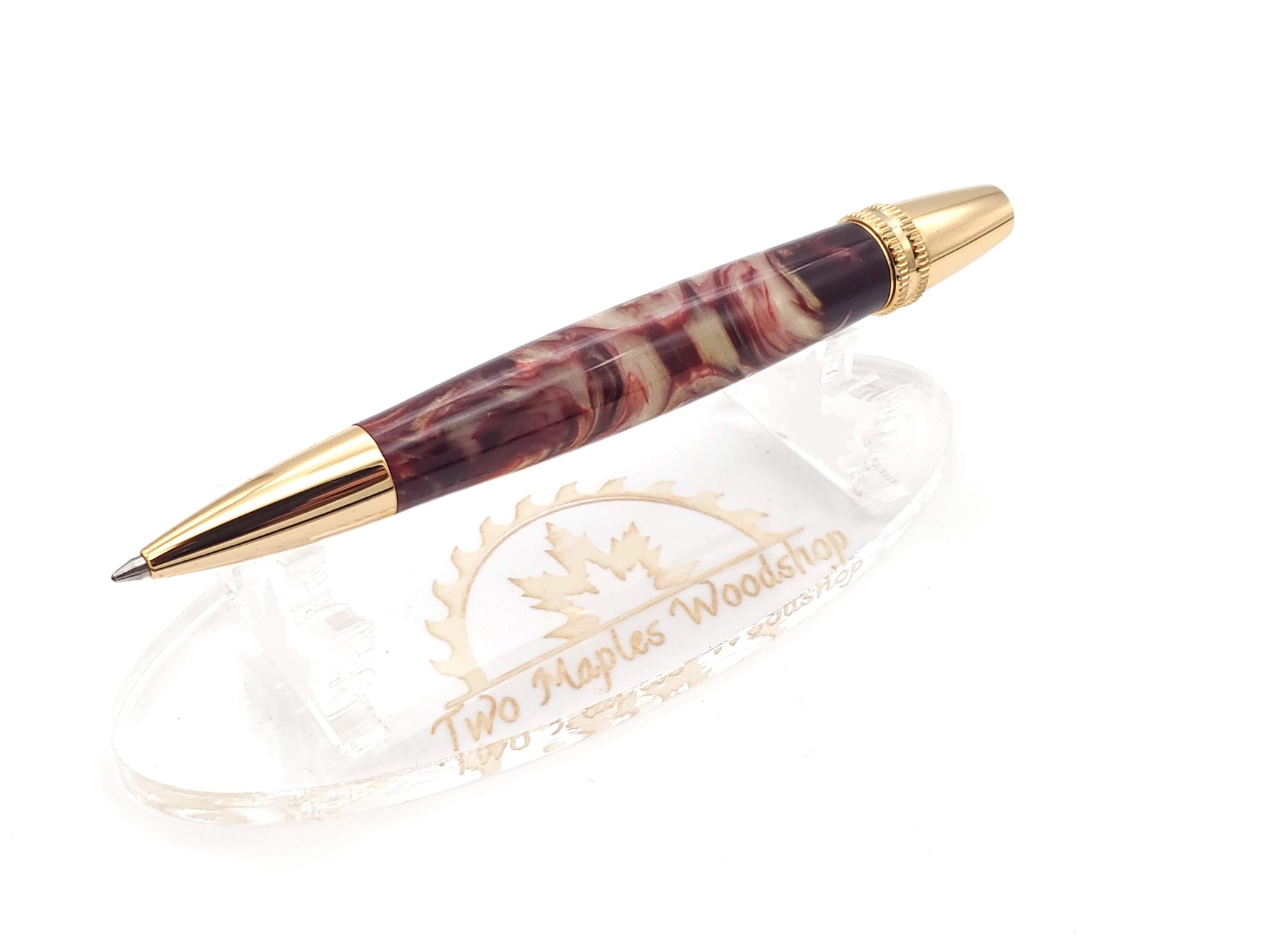 Polaris 24k Gold Ballpoint Pen | Crimson & Cream Acrylic Resin image 6