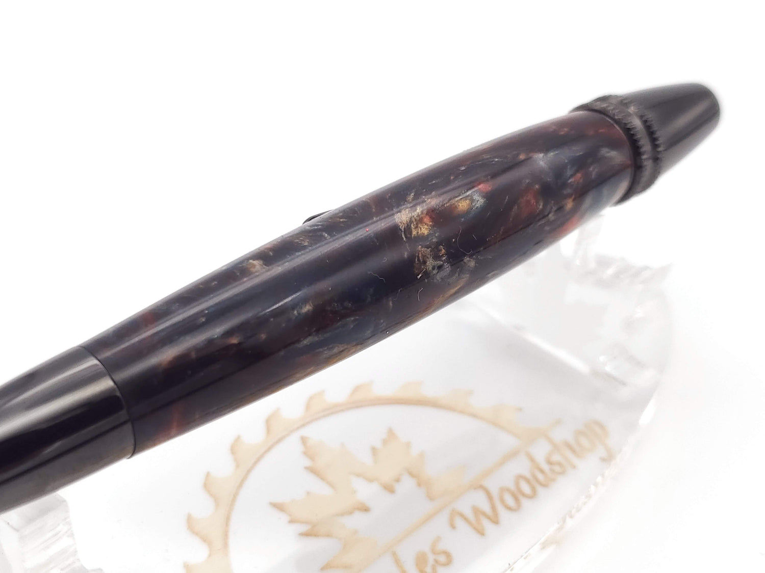 Polaris Black Titanium Ballpoint Pen | Blue, Red, & Gold Acrylic Resin image 2