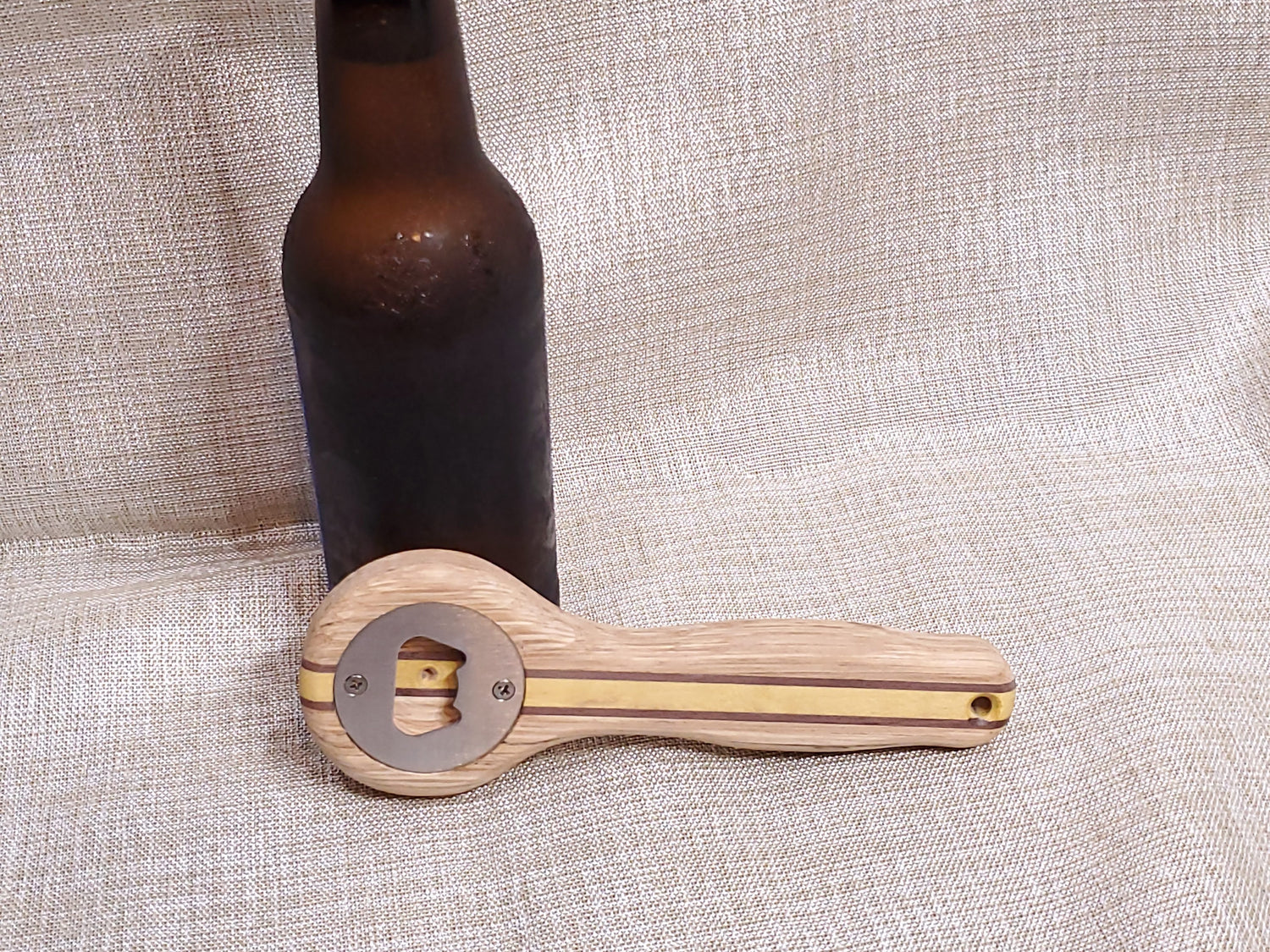 Bottle Opener - Spalted White Oak with Yellowheart & Walnut image 2