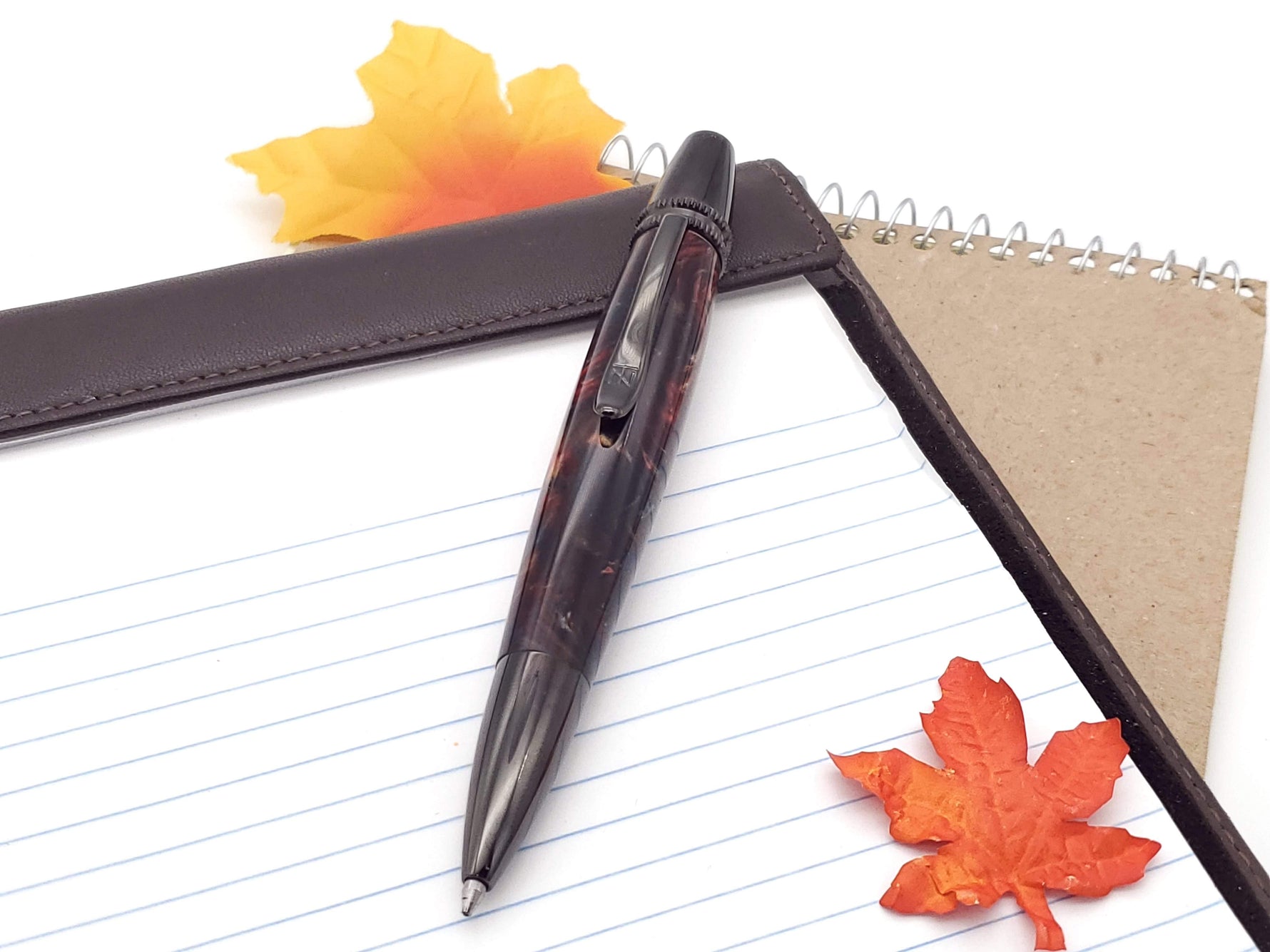 Polaris Black Titanium Ballpoint Pen | Blue, Red, & Gold Acrylic Resin image 5
