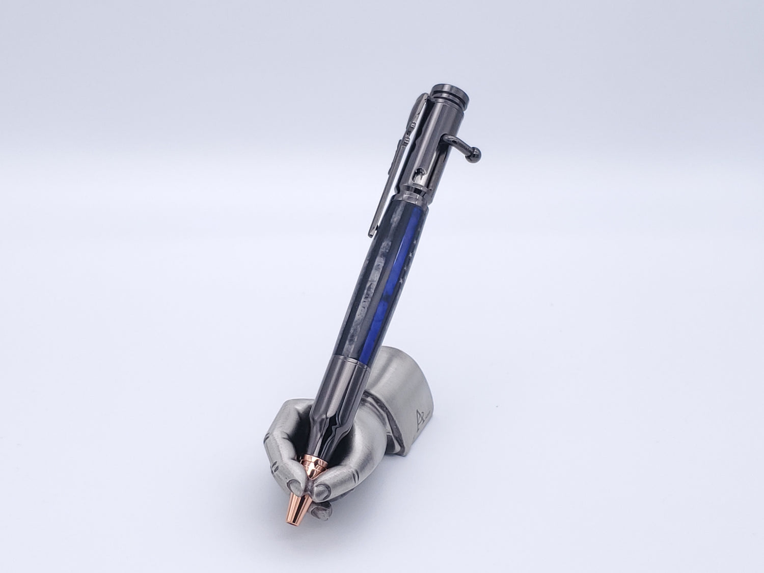 Thin Blue Line Bolt Action 30 Cal Ballpoint Pen in Gun Metal Finish image 1