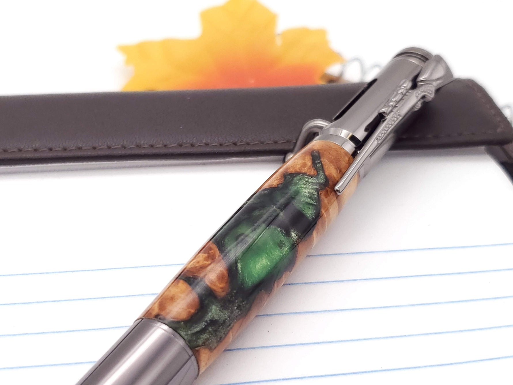 Maple Burl & Green Resin Bolt Action Ballpoint Pen image 10