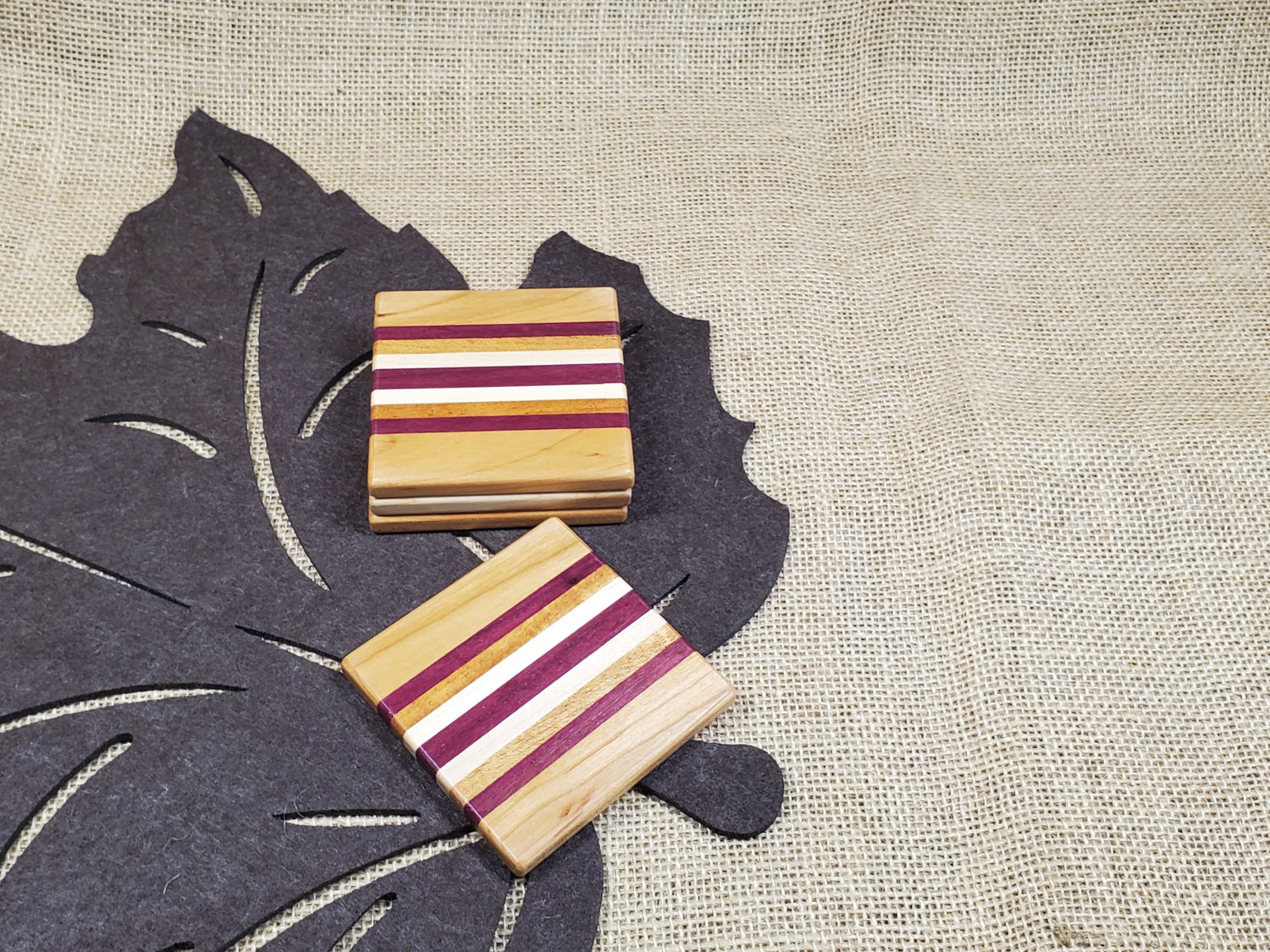 4pc Coaster Set- Cherry, Purpleheart, Mahogany & Maple image 1