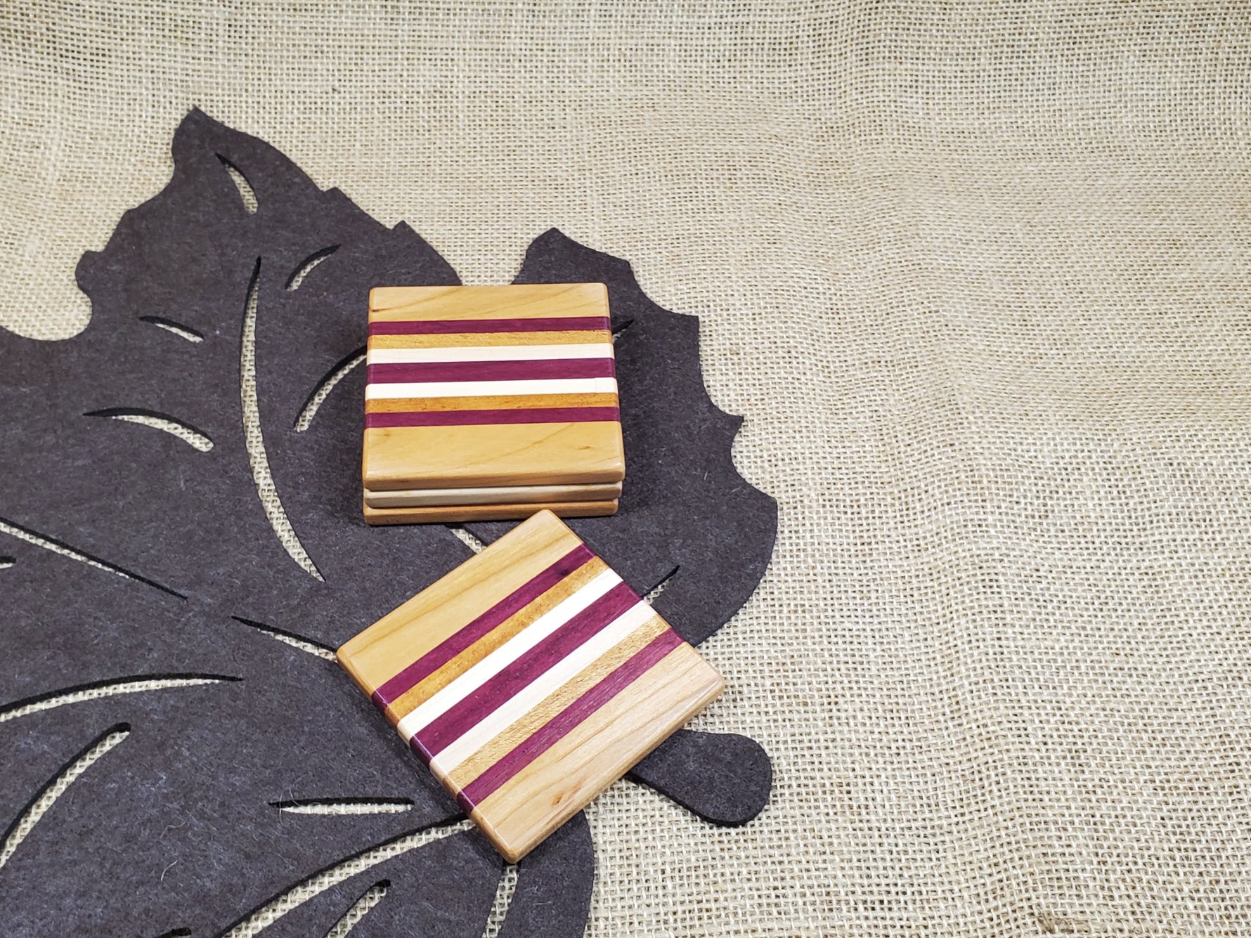 4pc Coaster Set- Cherry, Purpleheart, Mahogany & Maple image 1
