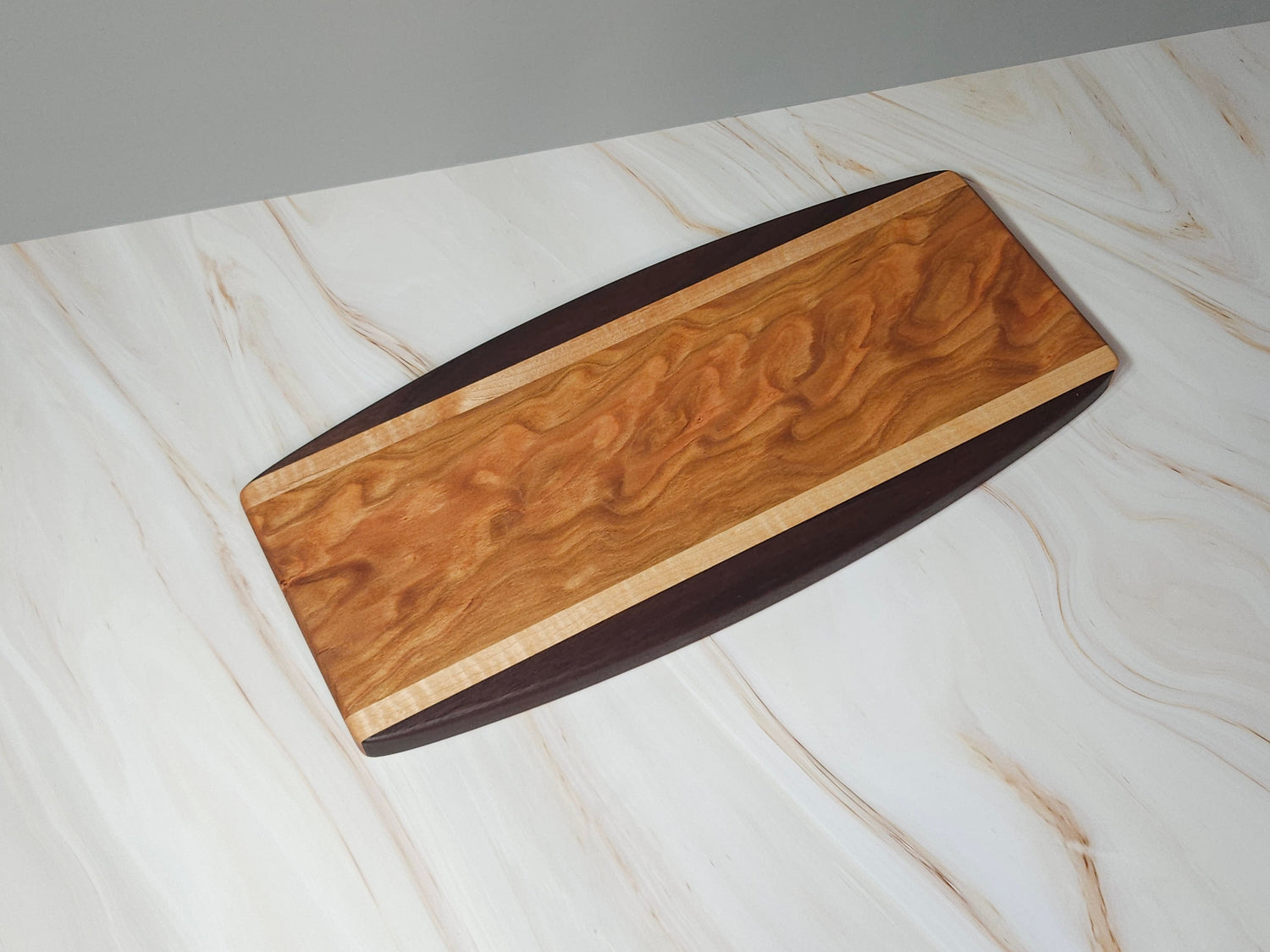 Curly Cherry, Walnut, Maple Curved Charcuterie Board image 0