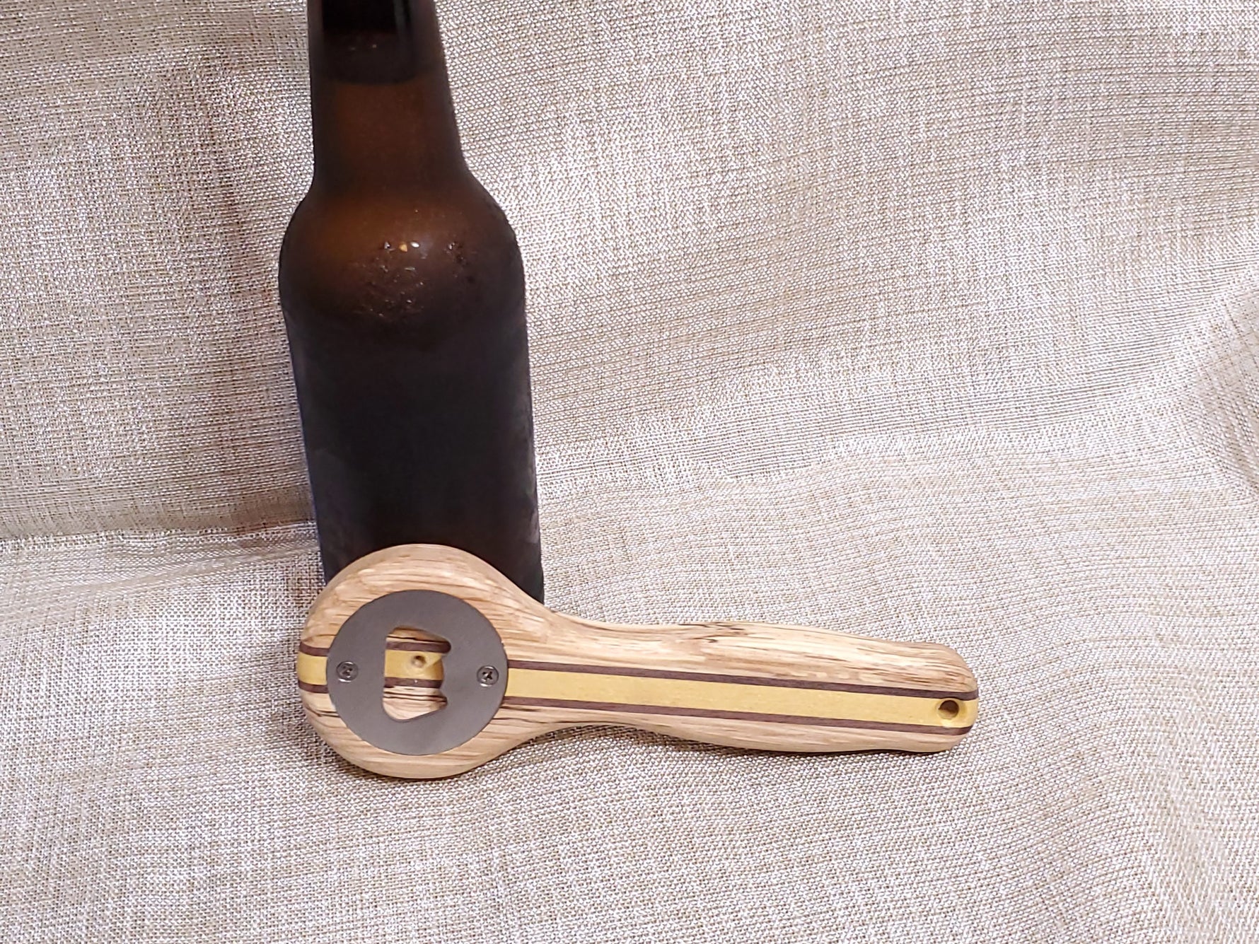 Bottle Opener - Spalted White Oak with Yellowheart & Walnut image 4
