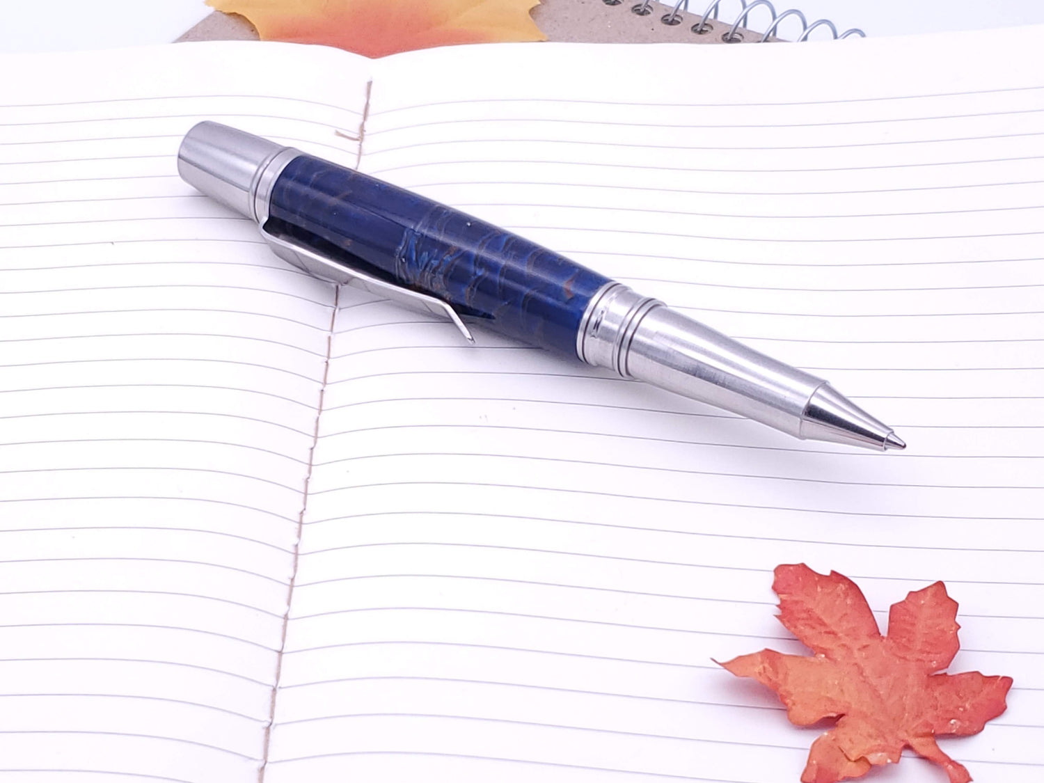 Liberty Stainless Steel Ballpoint with Pine Cones in Blue Resin image 0