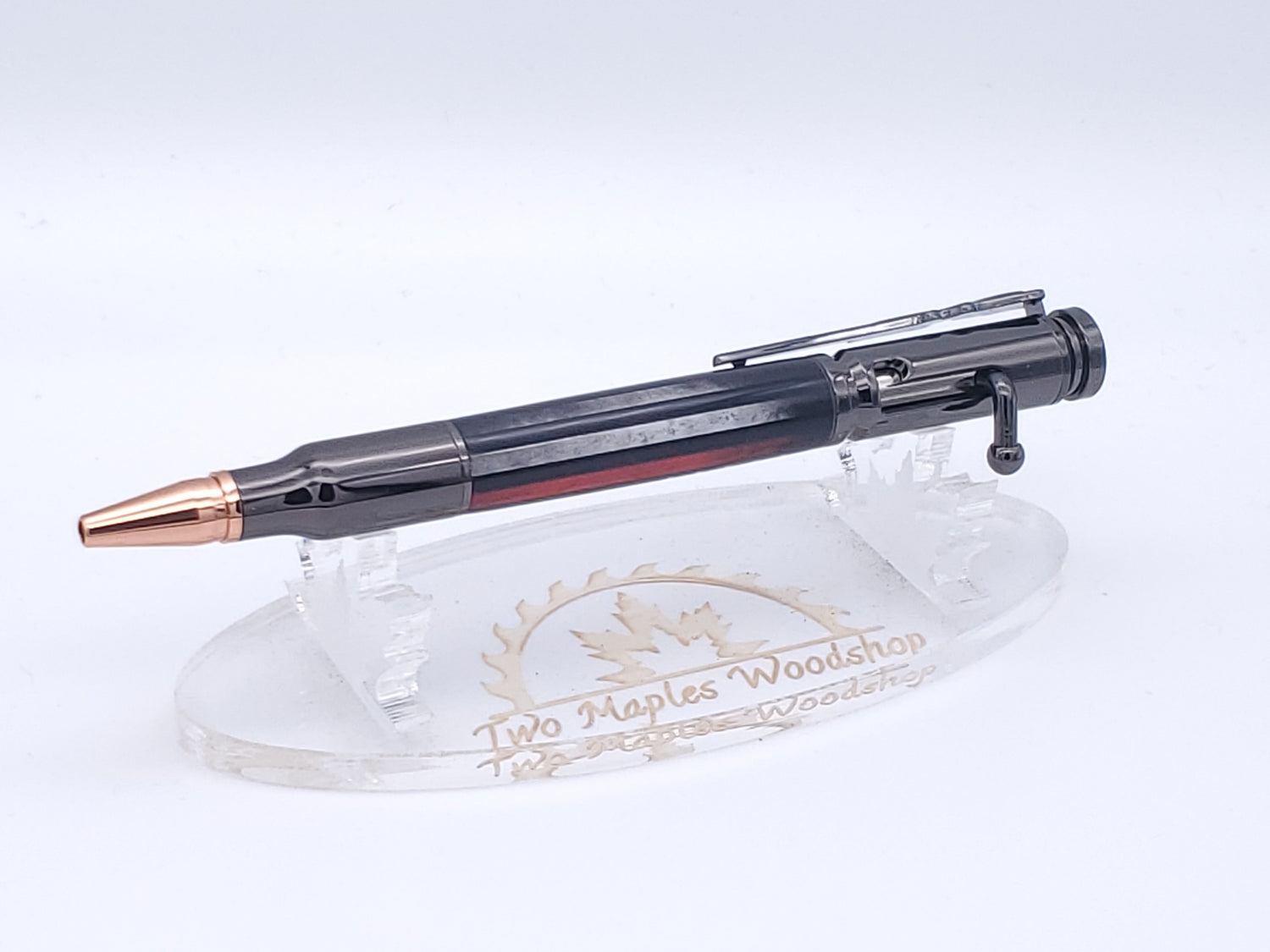 Thin Red Line Bolt Action 30 Cal Ballpoint Pen in Gun Metal Finish image 2