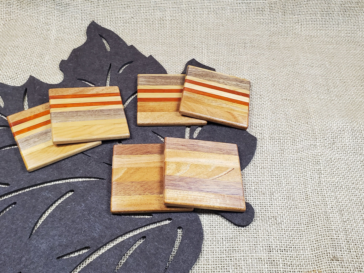 6pc Coaster Set- Cherry, Mahogany, Walnut & Padauk image 1