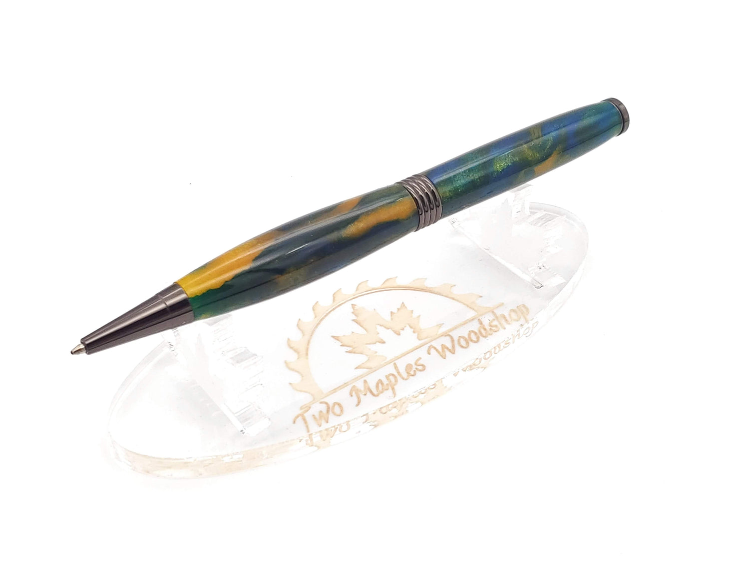 Green, Blue & Gold Acrylic Trimline Twist Pen image 1
