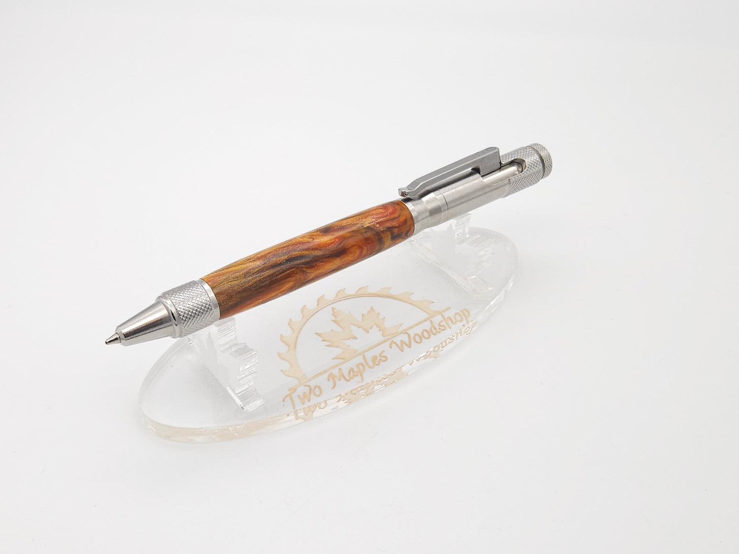 Clip Bolt Action Ballpoint Pen in Orange cast acrylic image 1