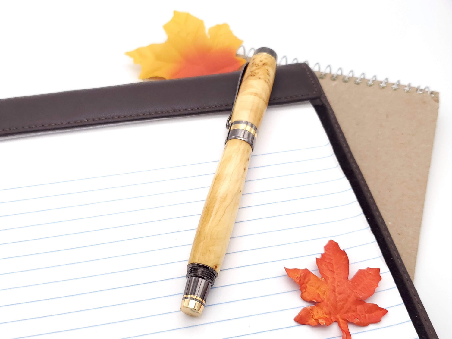 Classic Elite2 24k Gold & Gun Metal Fountain Pen | Yellow Cedar Burl Hardwood image 1