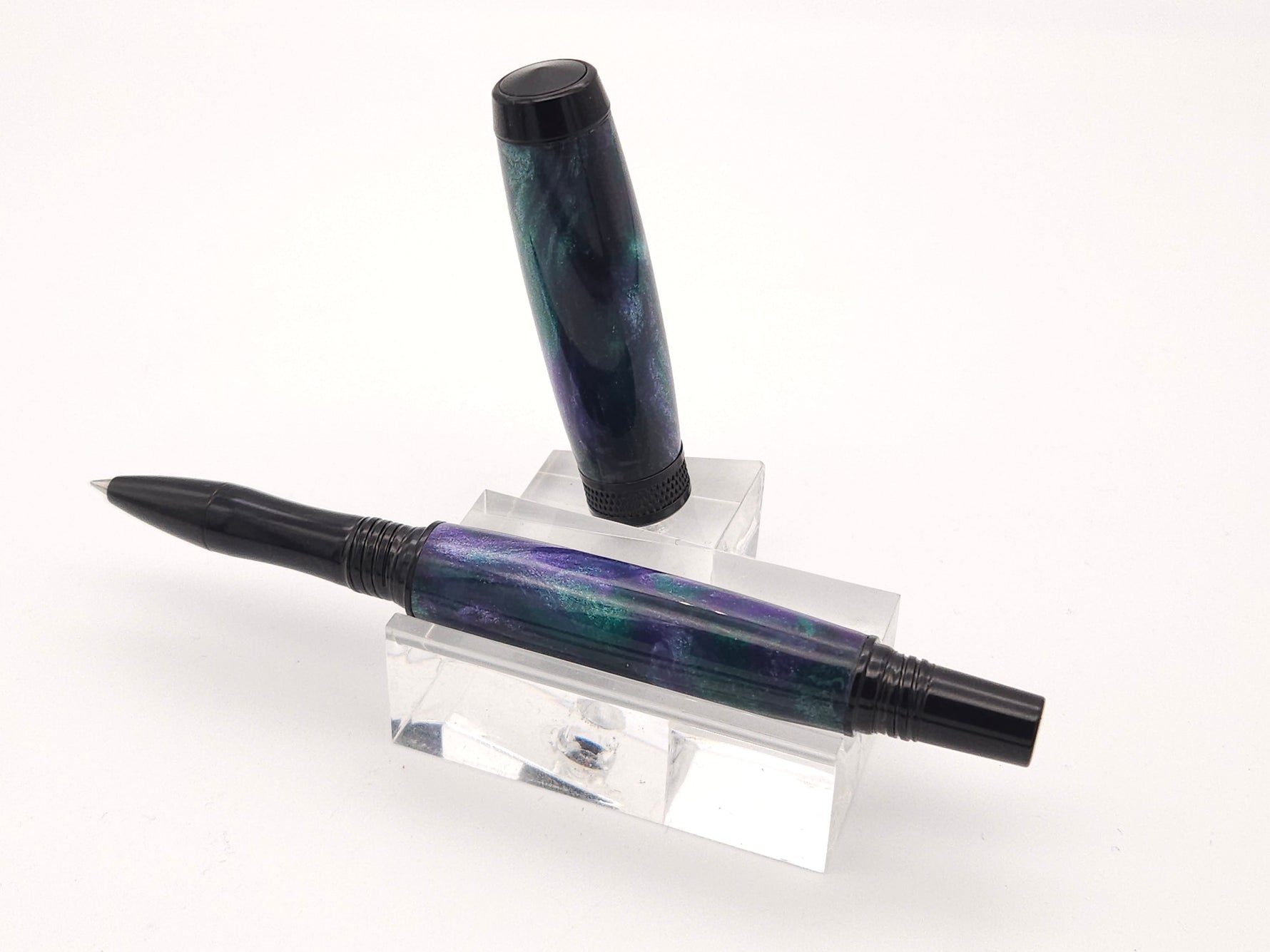 Grape Vines Diamond Knurl Black Chrome Rollerball Pen image 3