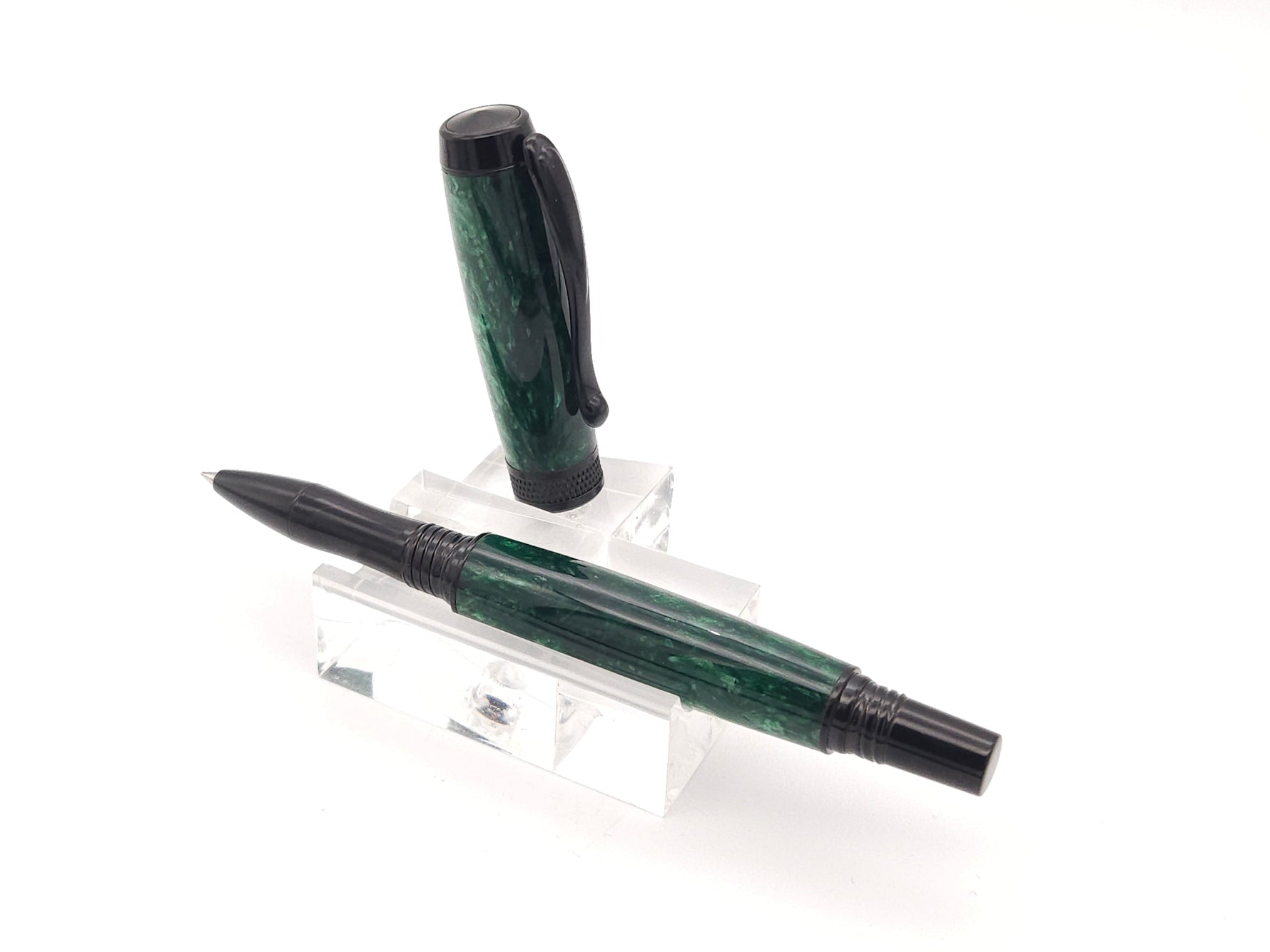 Green Ice Diamond Knurl Black Chrome Rollerball Pen image 2