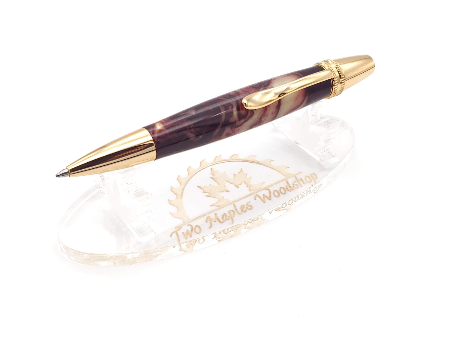 Polaris 24k Gold Ballpoint Pen | Crimson & Cream Acrylic Resin image 0