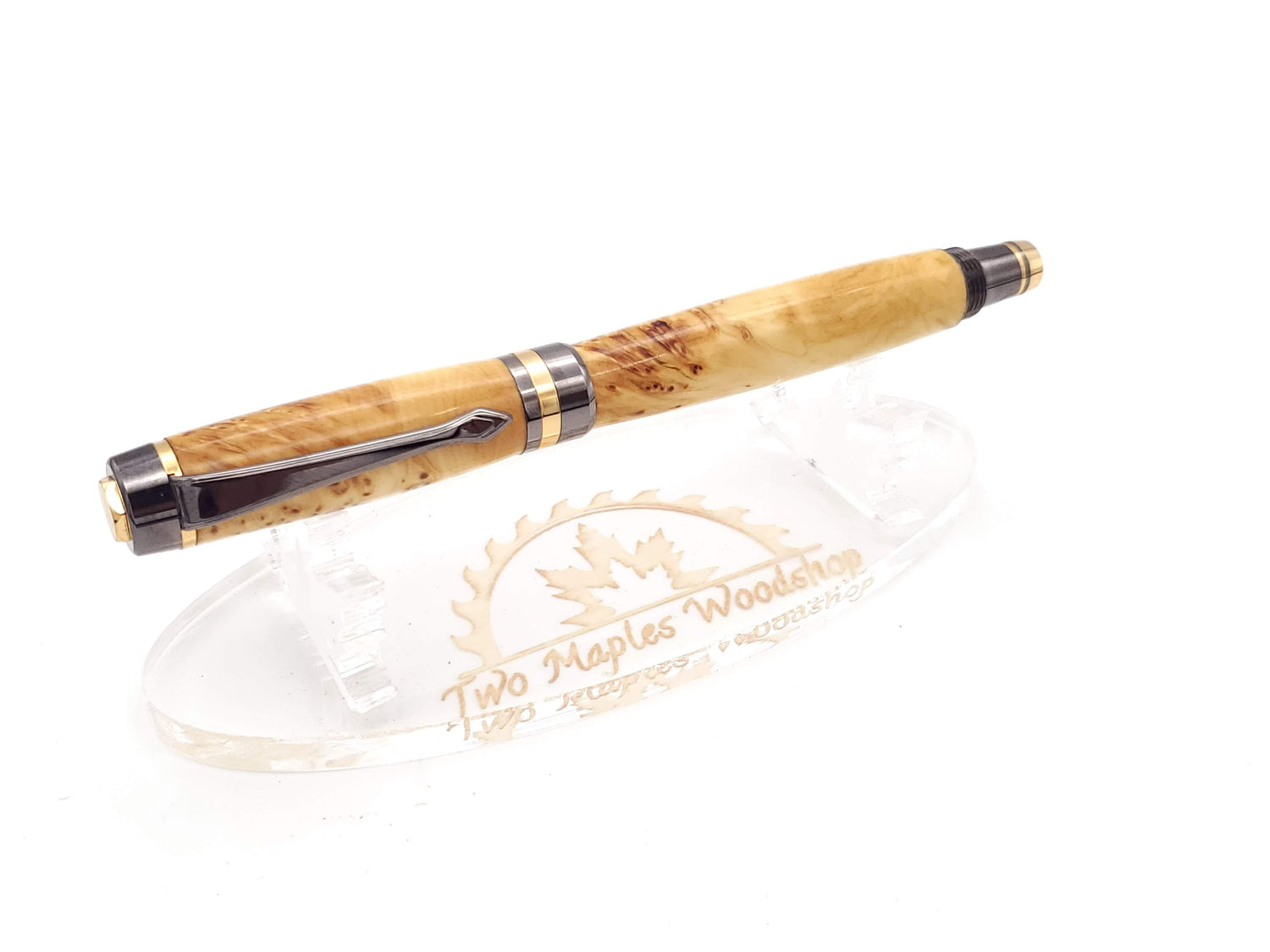 Classic Elite2 24k Gold & Gun Metal Fountain Pen | Yellow Cedar Burl Hardwood image 2