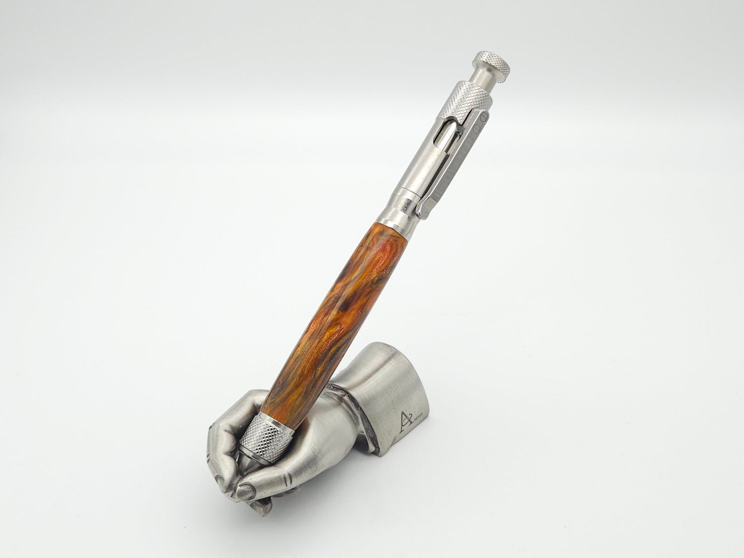 Clip Bolt Action Ballpoint Pen in Orange cast acrylic image 2