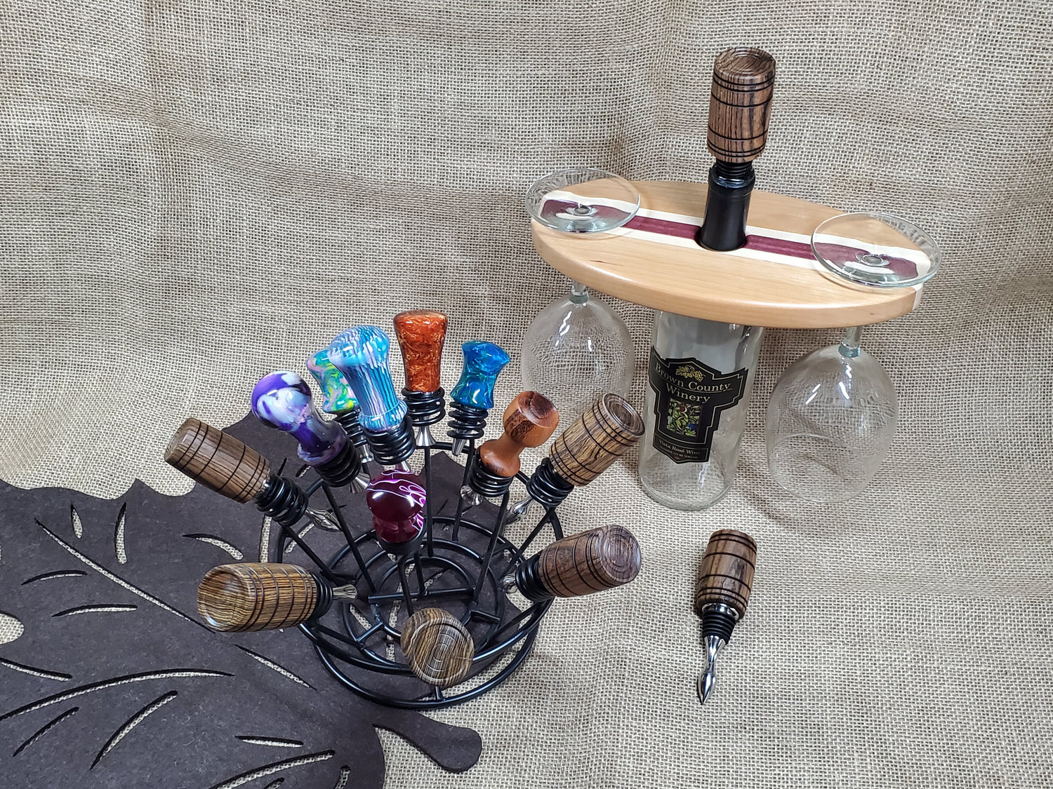 Exotic hardwood and acrylic bottle stoppers made with stainless steel image 0