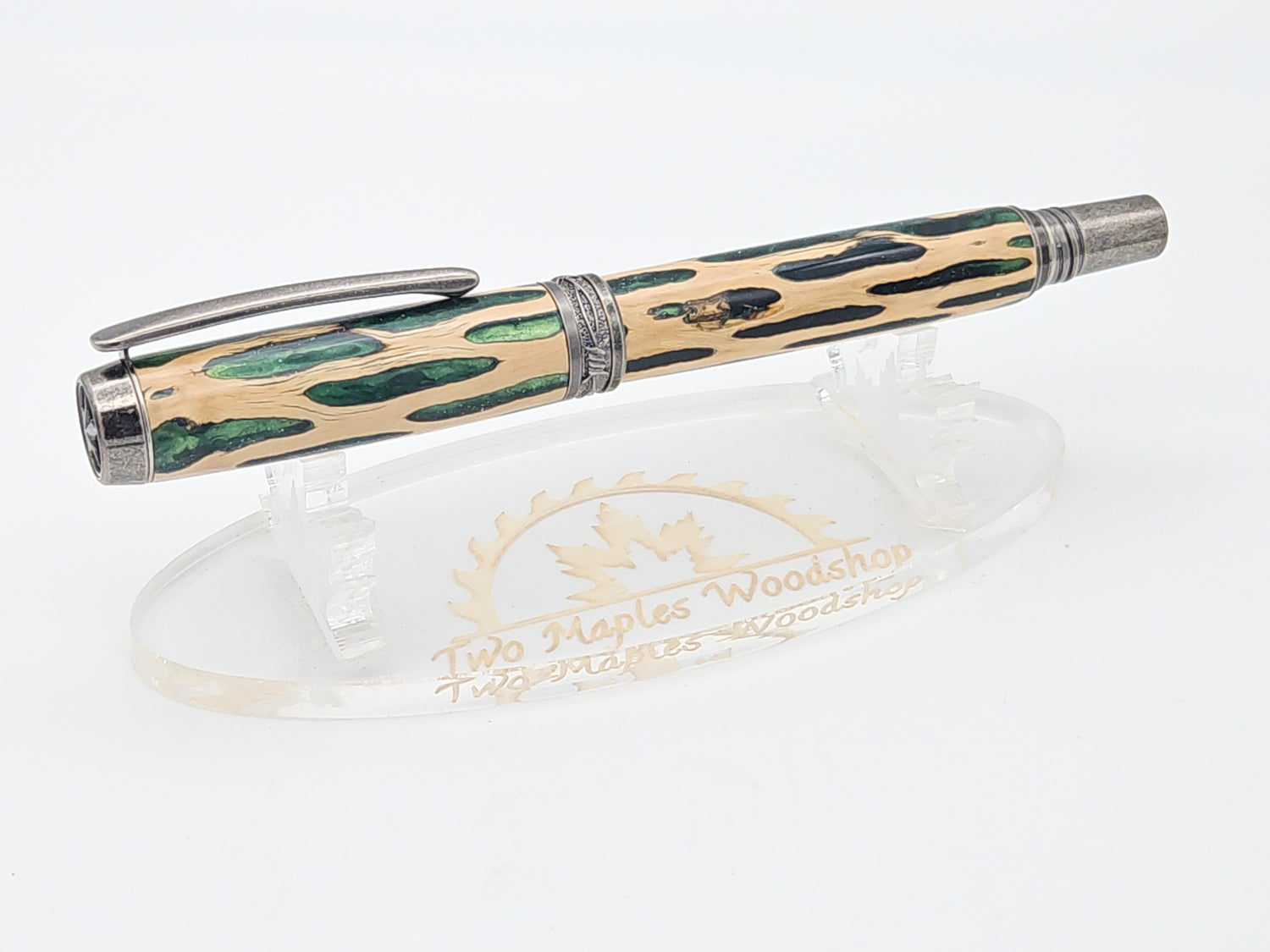 Cholla Cactus in Green Resin Rollerball in Antique Silver Finish