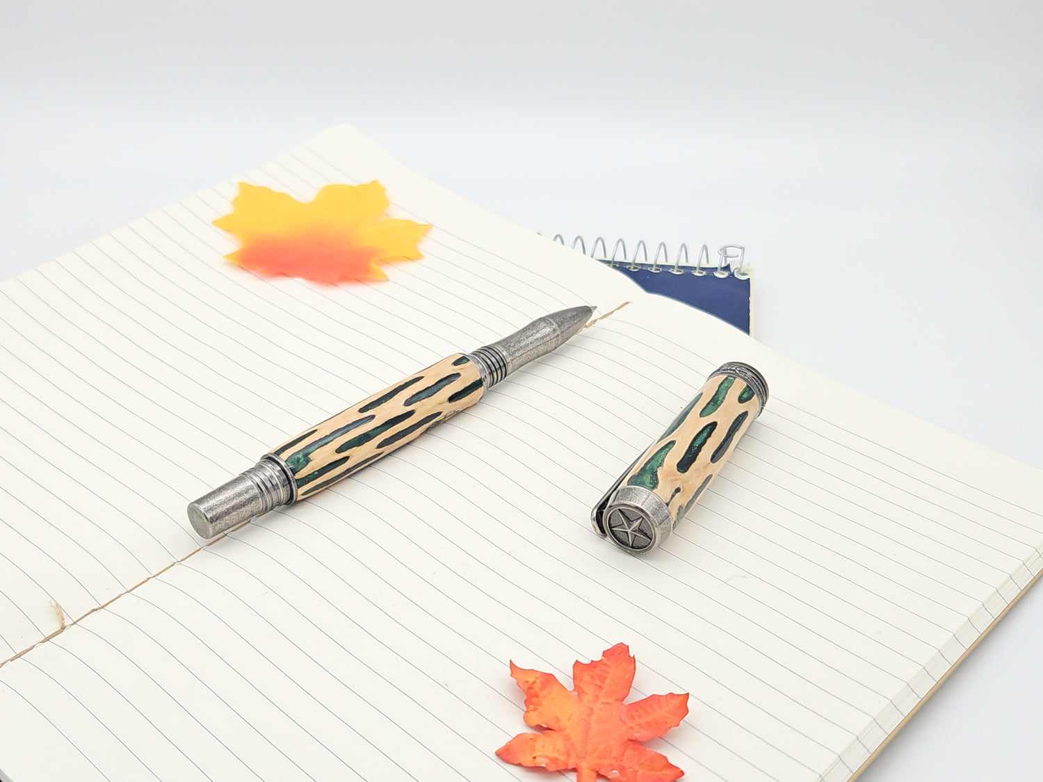 Cholla Cactus in Green Resin Rollerball in Antique Silver Finish