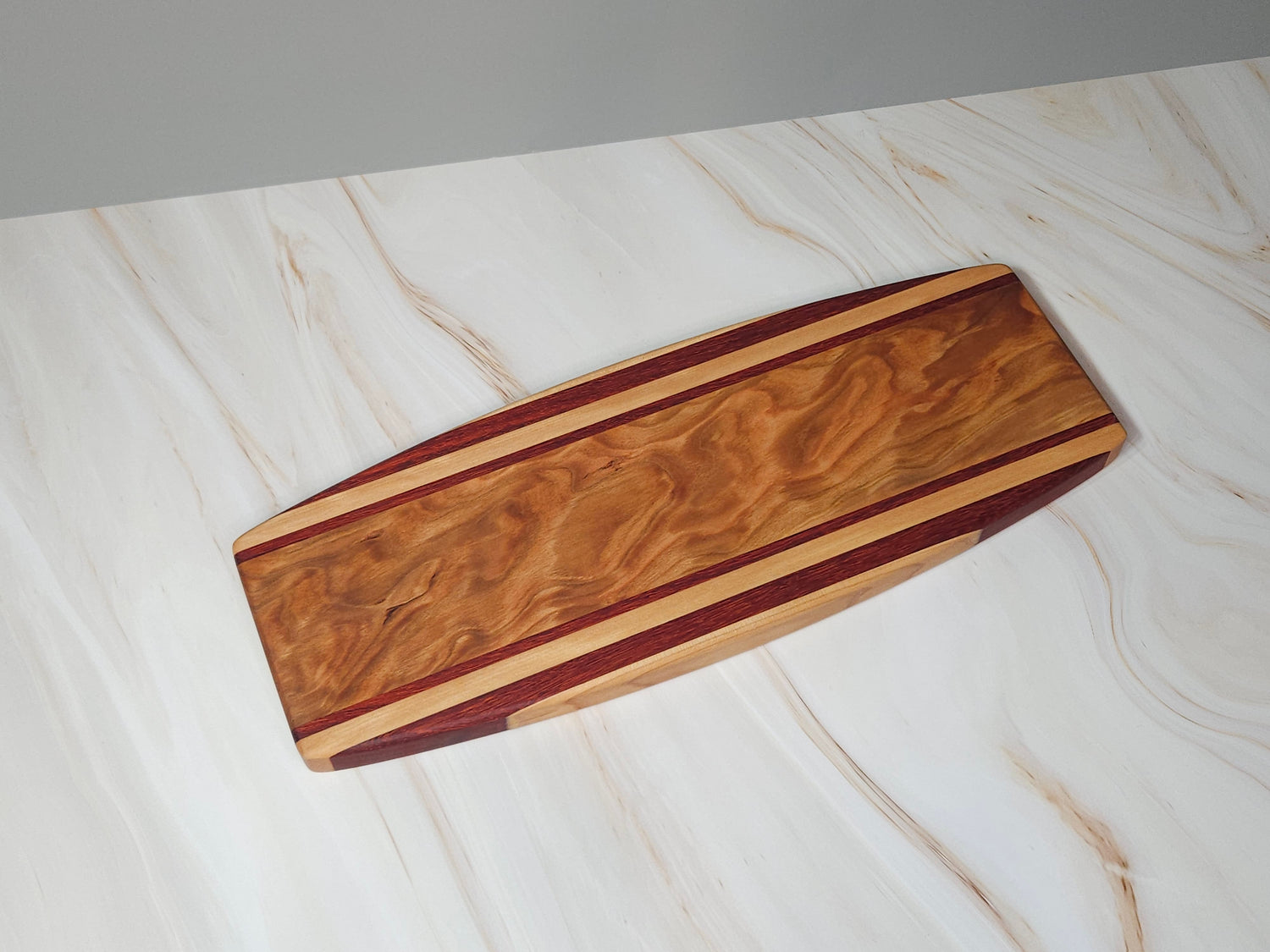 Curly Cherry, Padauk, Maple Curved CharcuterieBoard image 0