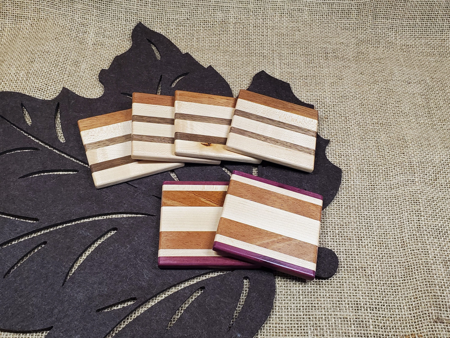 6pc Coaster Set- Maple, Mahogany, Walnut & Purpleheart image 0
