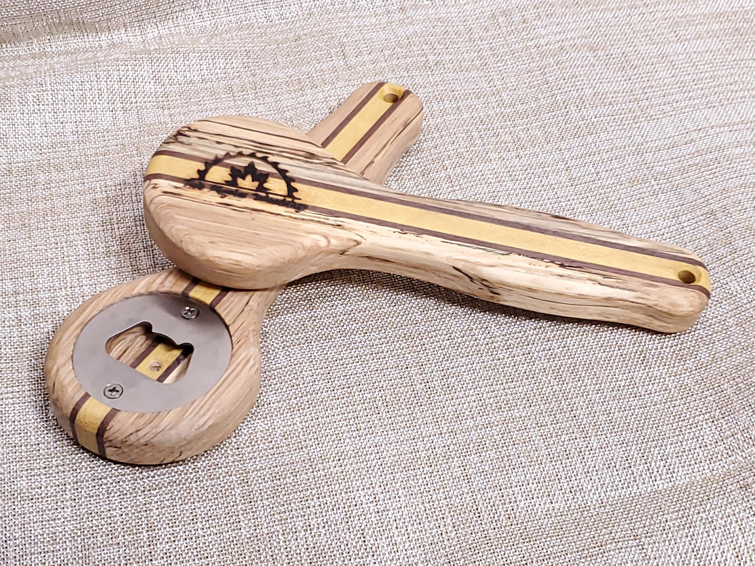 Bottle Opener - Spalted White Oak with Yellowheart & Walnut image 0