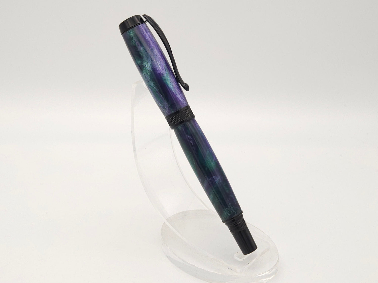 Grape Vines Diamond Knurl Black Chrome Rollerball Pen image 2