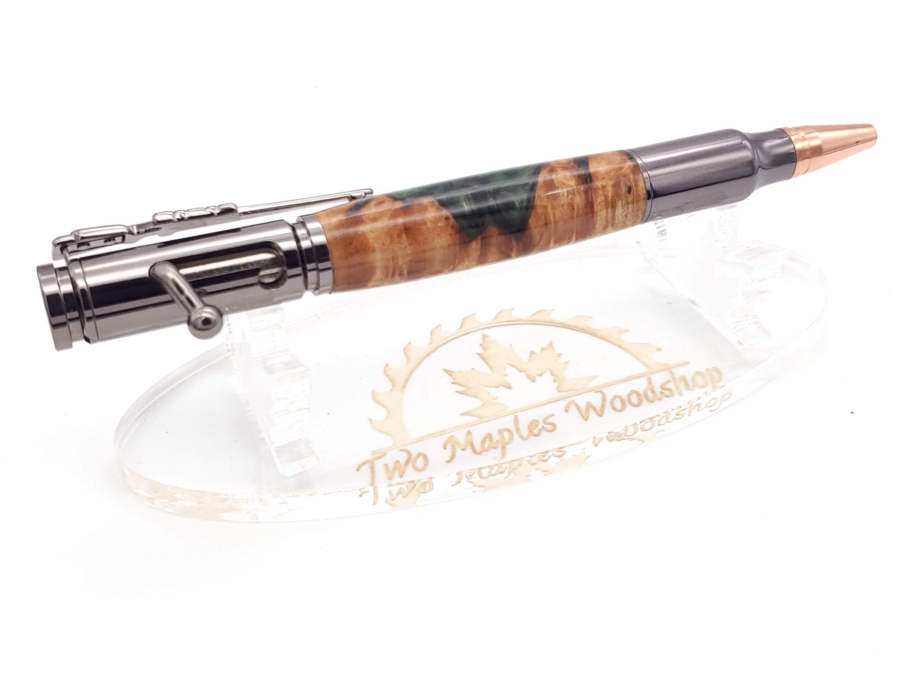 Maple Burl & Green Resin Bolt Action Ballpoint Pen image 6