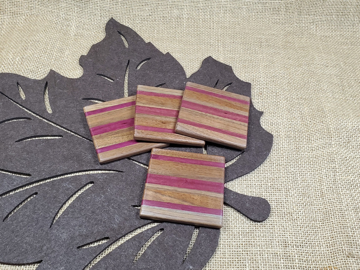 4pc Coaster Set- Walnut & Purpleheart image 0