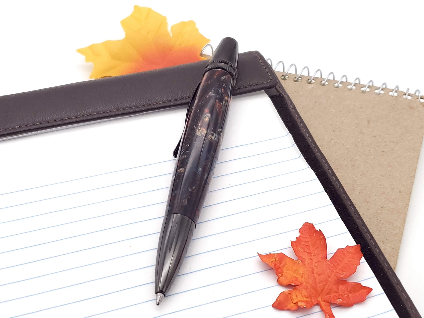 Polaris Black Titanium Ballpoint Pen | Blue, Red, & Gold Acrylic Resin image 4