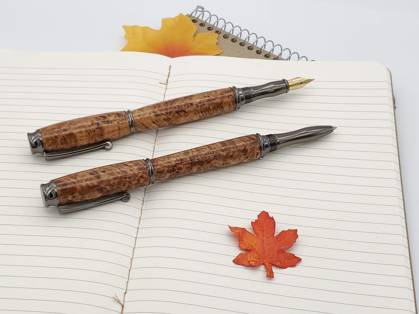 Fountain Pen & Rollerball Set | Black Ash Burl Virage Gun Metal image 8