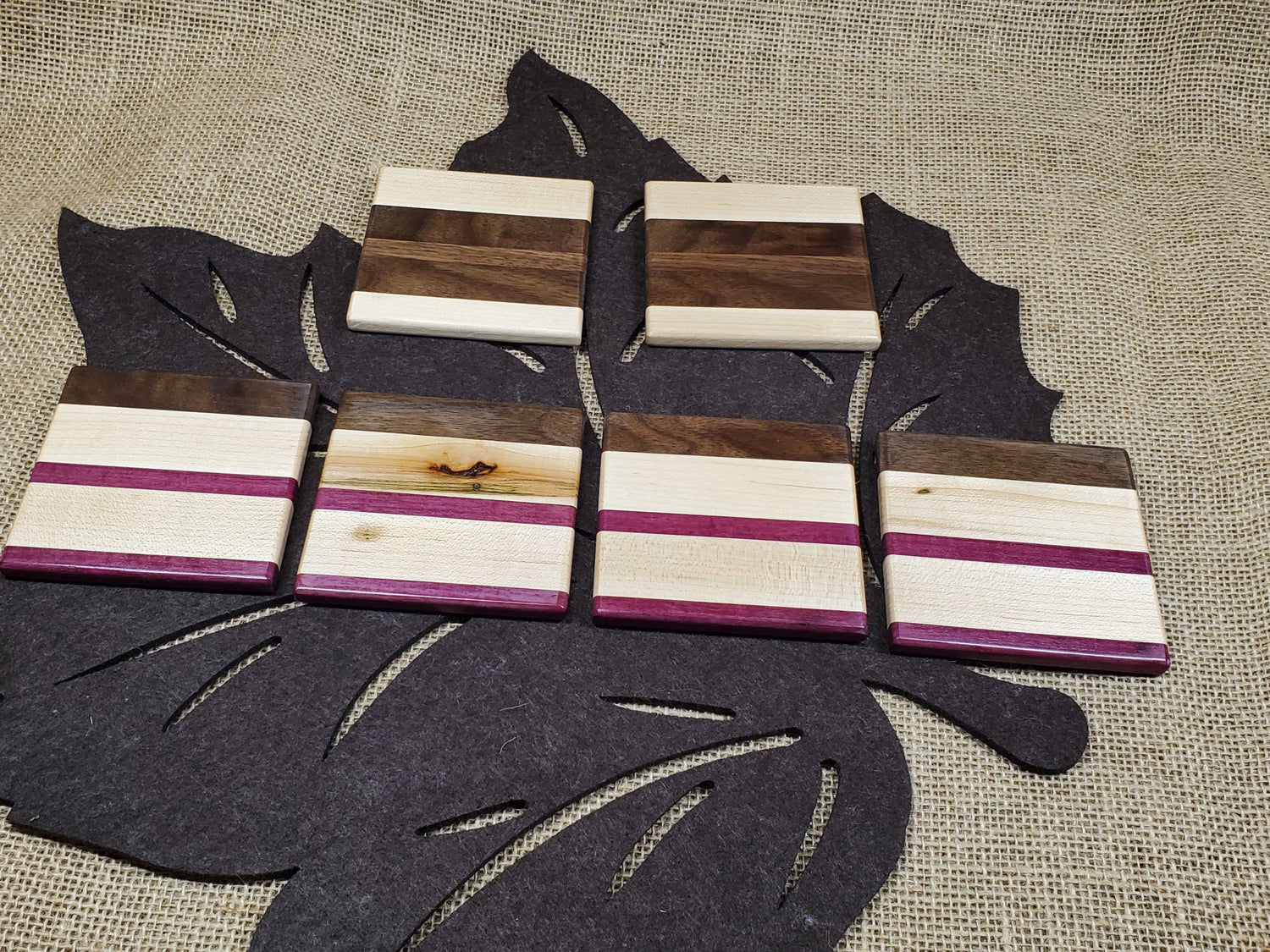 6pc Coaster Set- Maple, Walnut & Purpleheart image 1