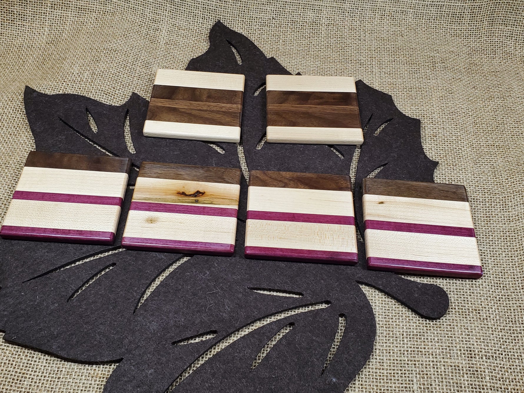6pc Coaster Set- Maple, Walnut & Purpleheart image 1