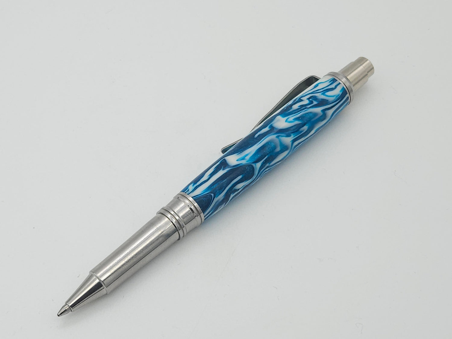 Coyote Click Stainless Steel Ballpoint wrapped in Diamondcast Ocean Blue & White image 0