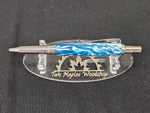 Coyote Click Stainless Steel Ballpoint wrapped in Diamondcast Ocean Blue & White image 1