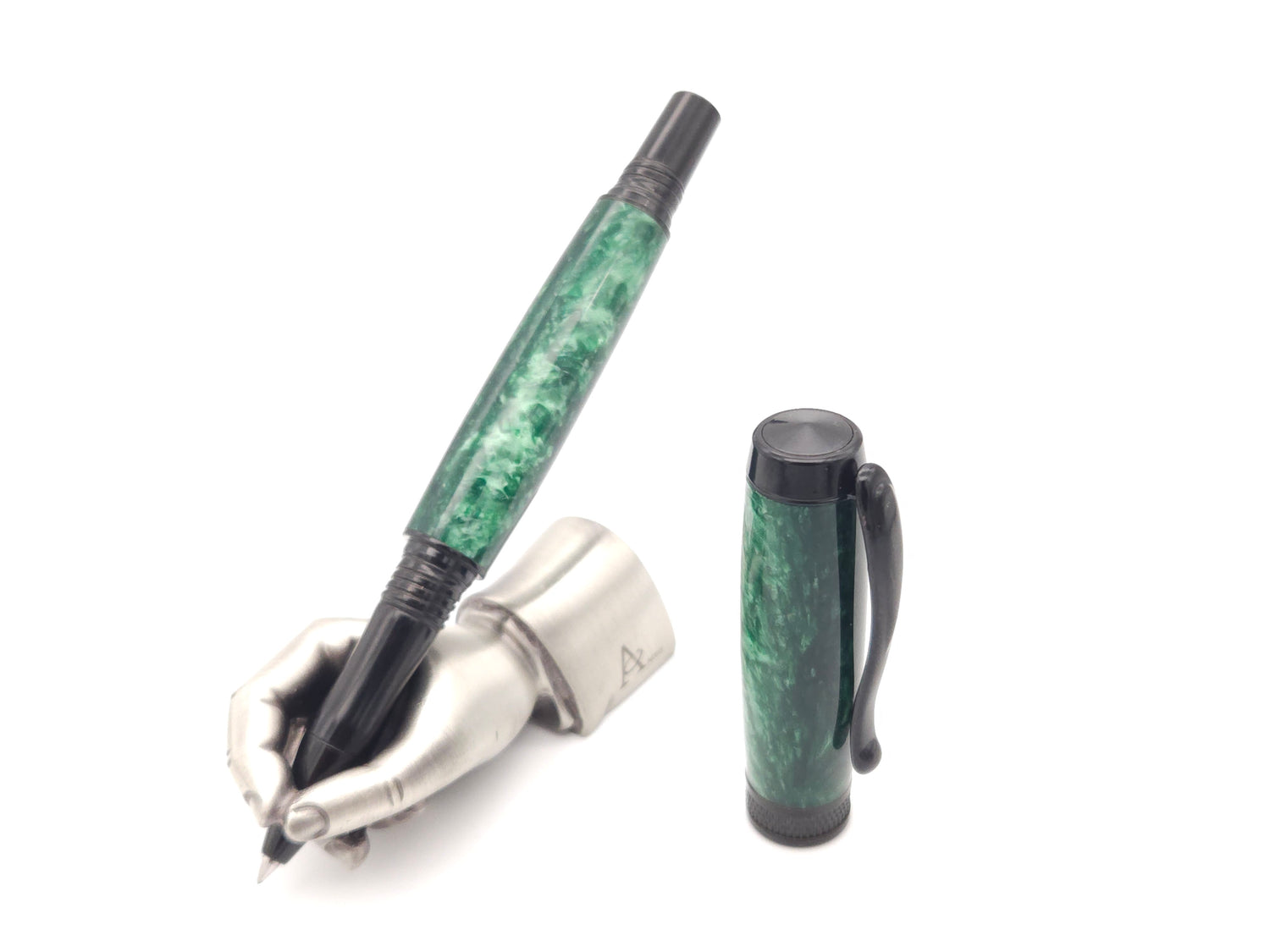 Green Ice Diamond Knurl Black Chrome Rollerball Pen image 1