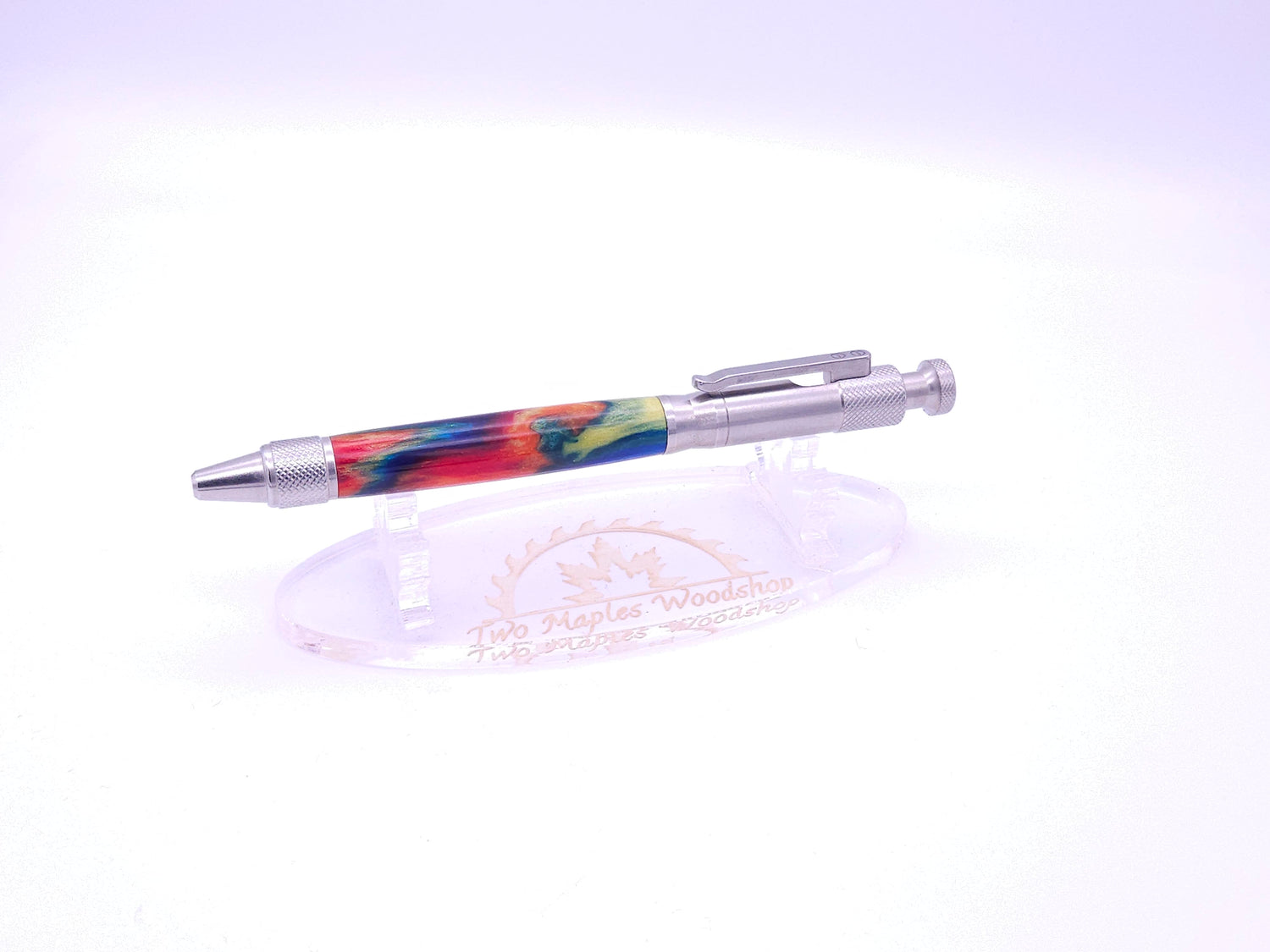 Clip Bolt Action Ballpoint Pen | Oil Slick DiamondCast Resin